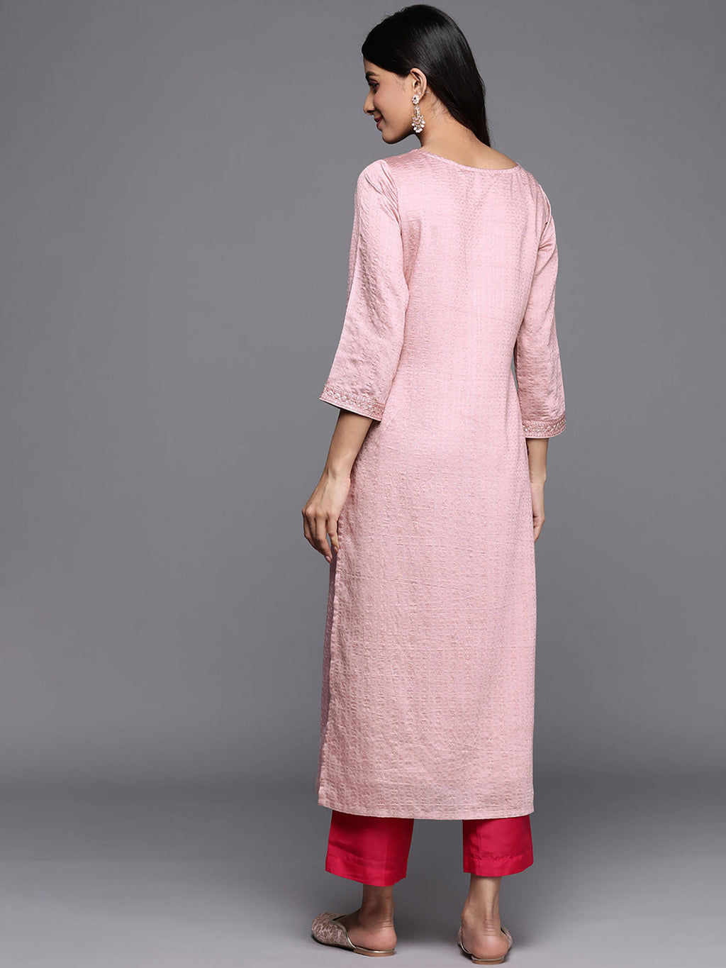 Grey Viscose (Dobby) Self Design With Zari Work Straight Kurta | FY93 - view 9