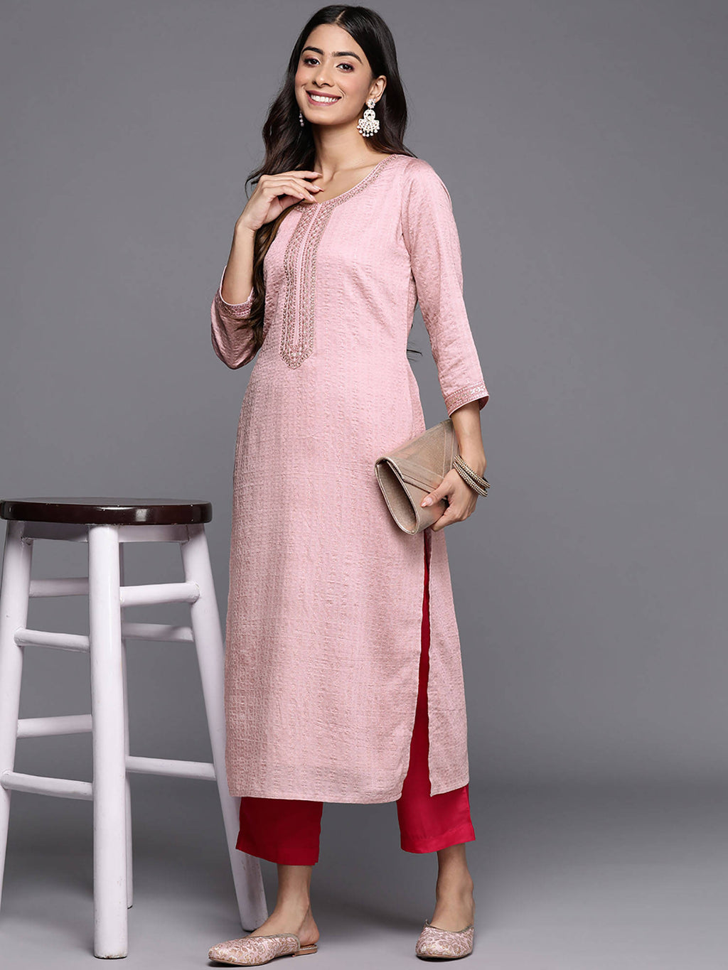 Grey Viscose (Dobby) Self Design With Zari Work Straight Kurta | FY93 - view 11