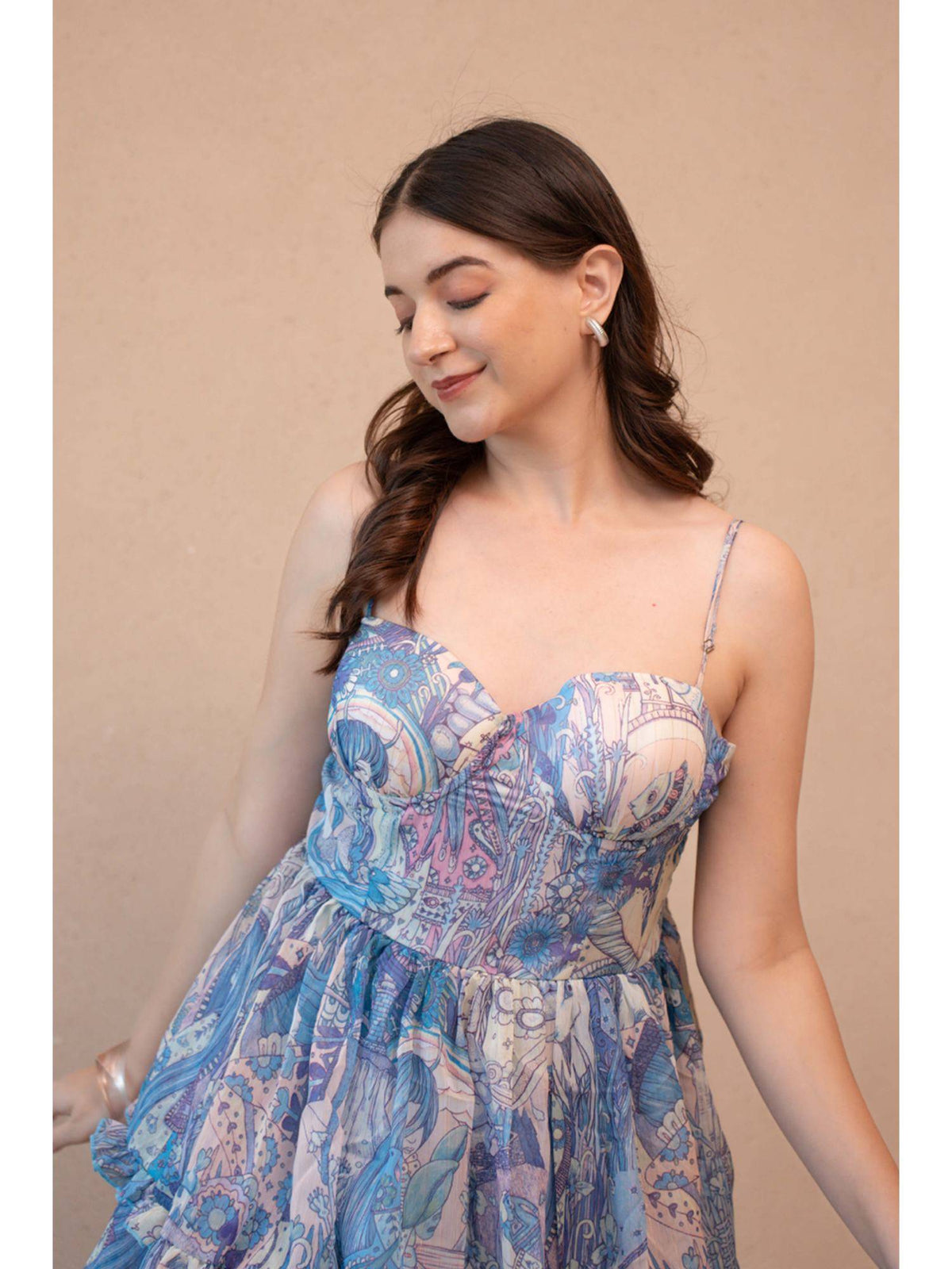 AEOY Blue Printed Tiered Mini Dress | D56 - view 2