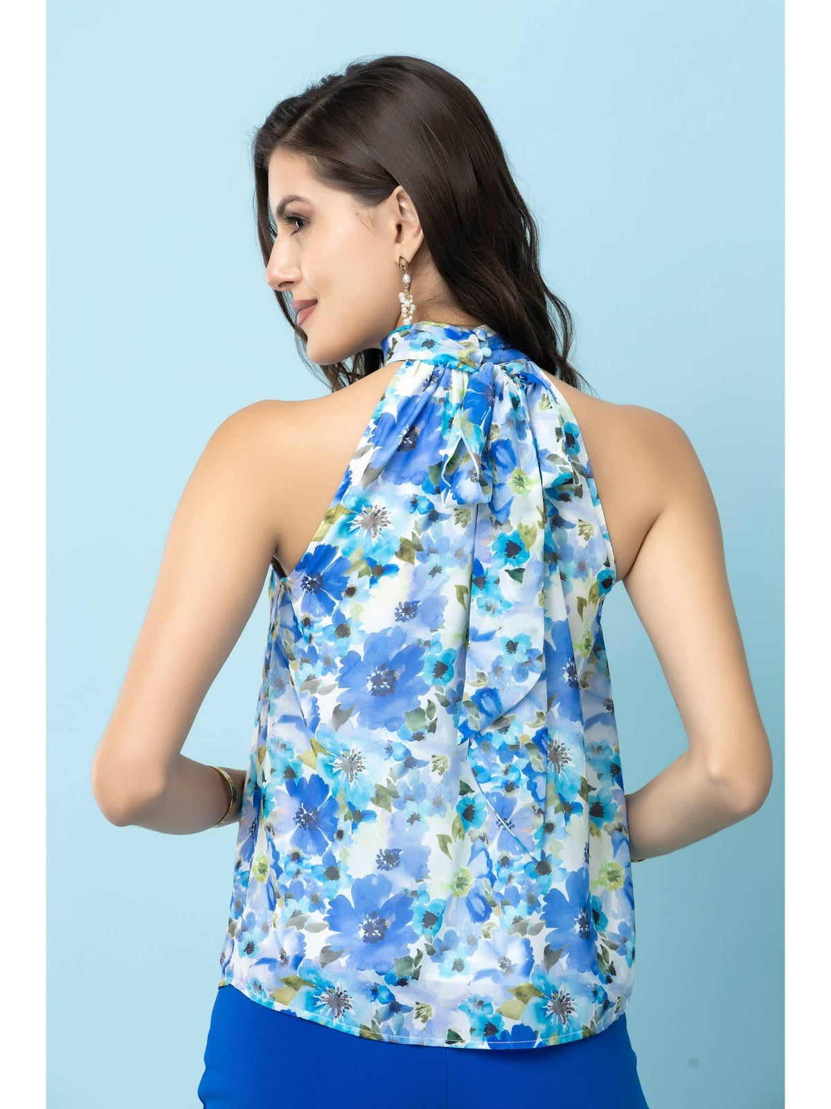 Georgette Floral Print Halter Neck Top | HT67 - view 2