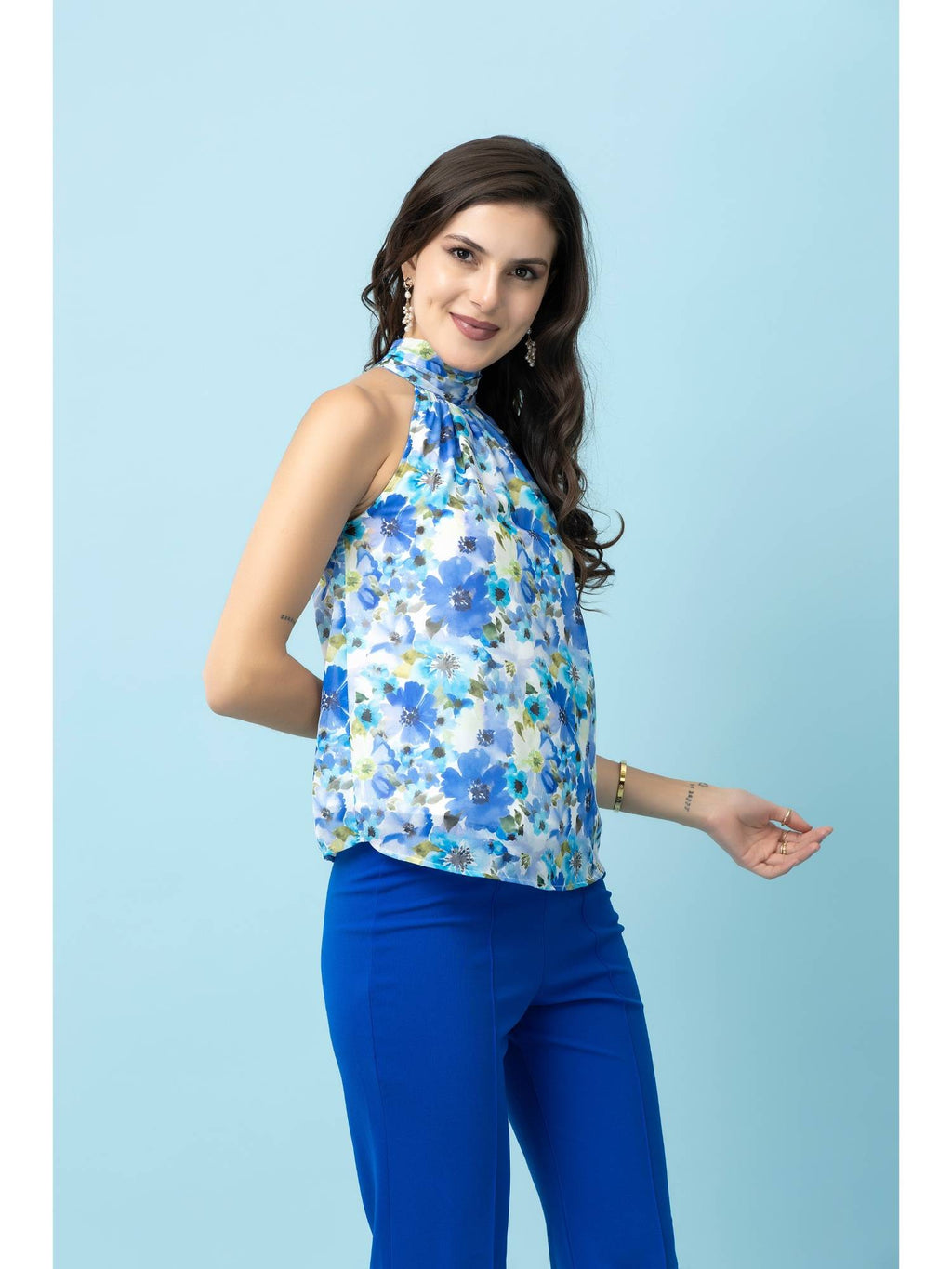 Georgette Floral Print Halter Neck Top | HT67 - view 3
