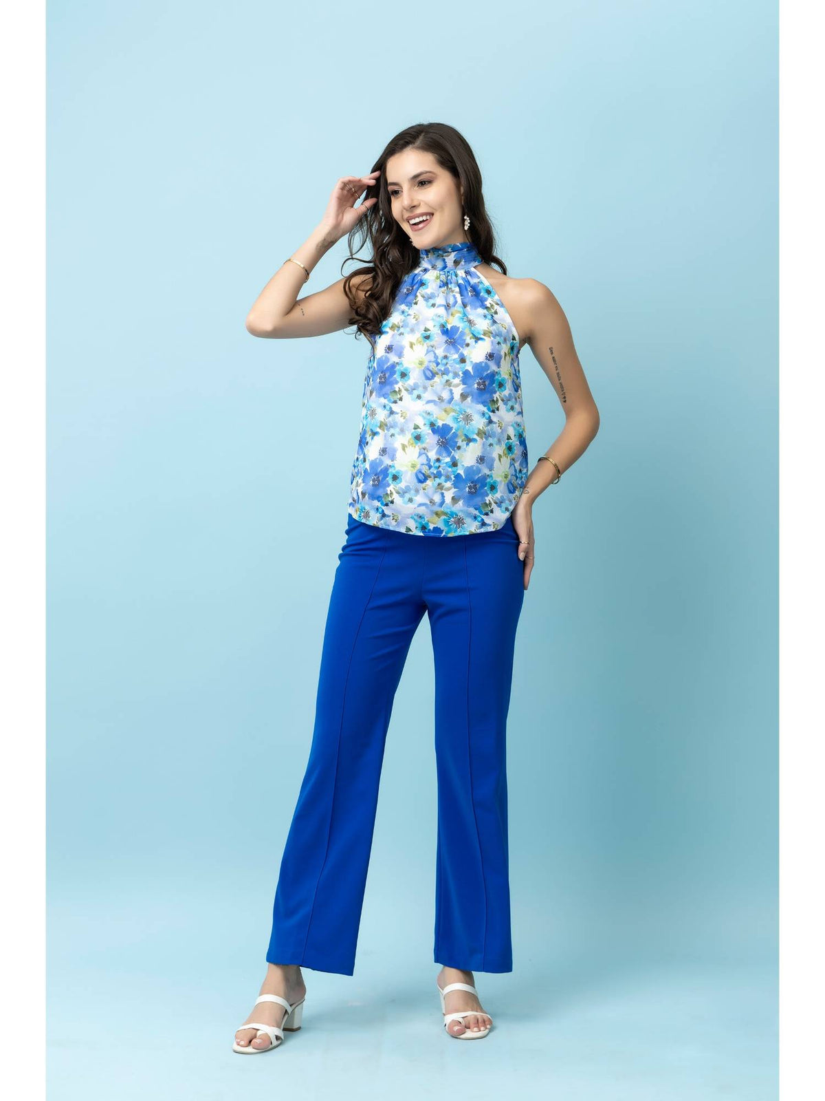 Georgette Floral Print Halter Neck Top | HT67 - view 4