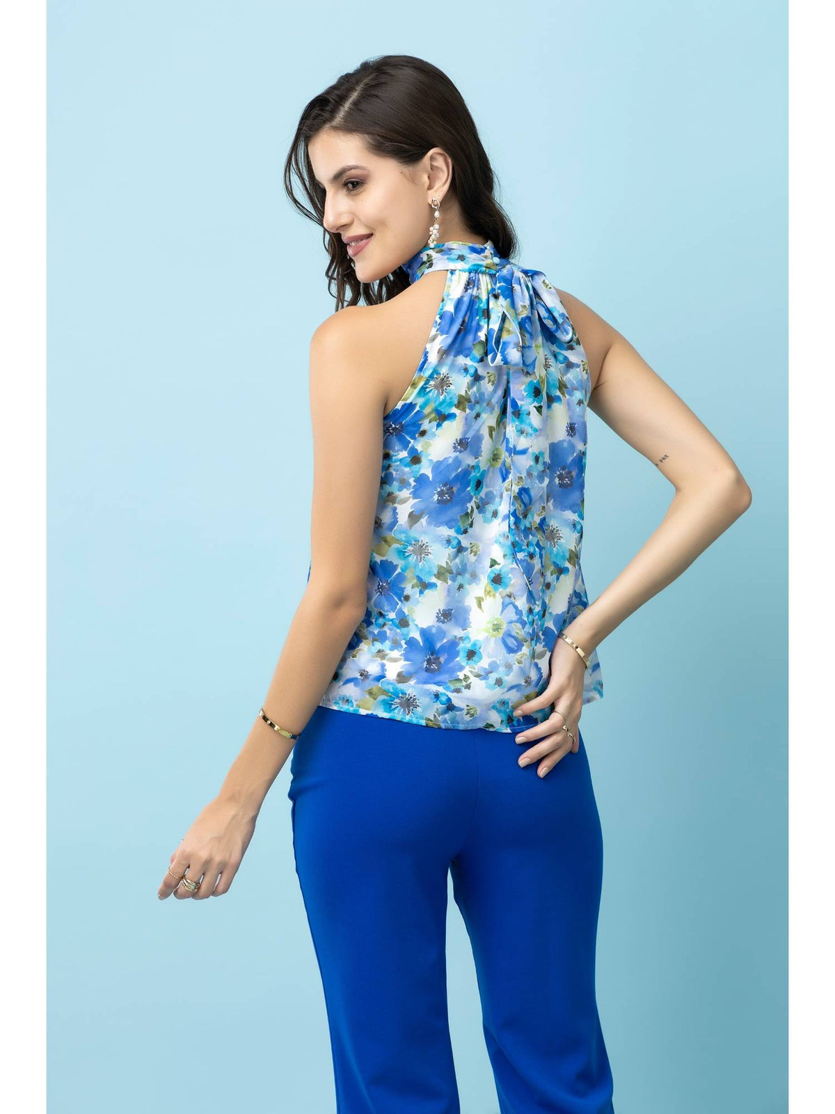 Georgette Floral Print Halter Neck Top | HT67 - view 5