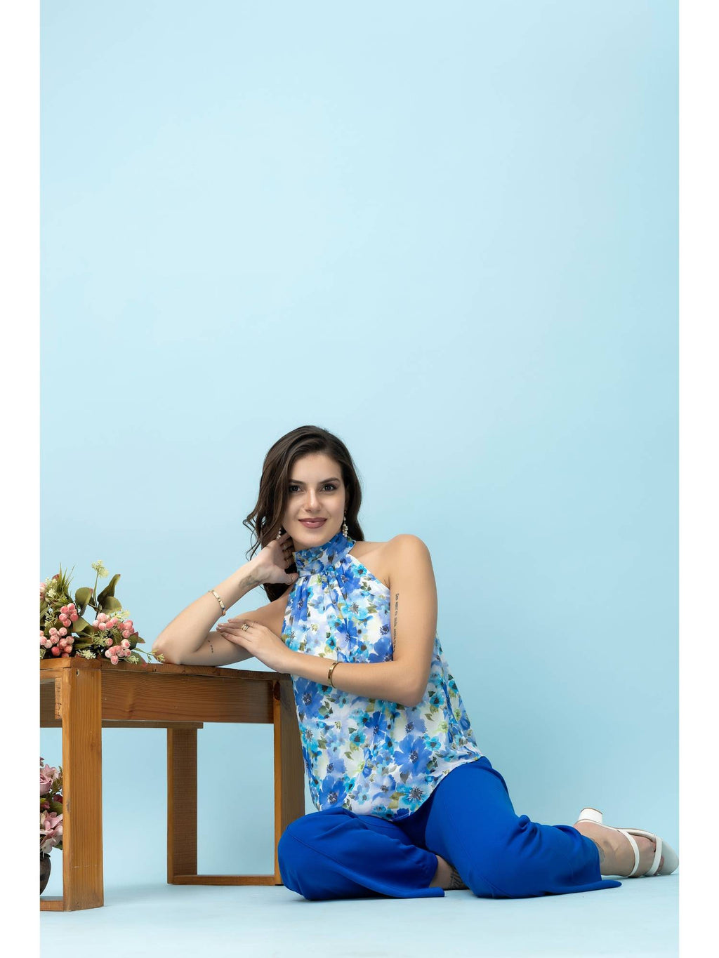 Georgette Floral Print Halter Neck Top | HT67 - view 6