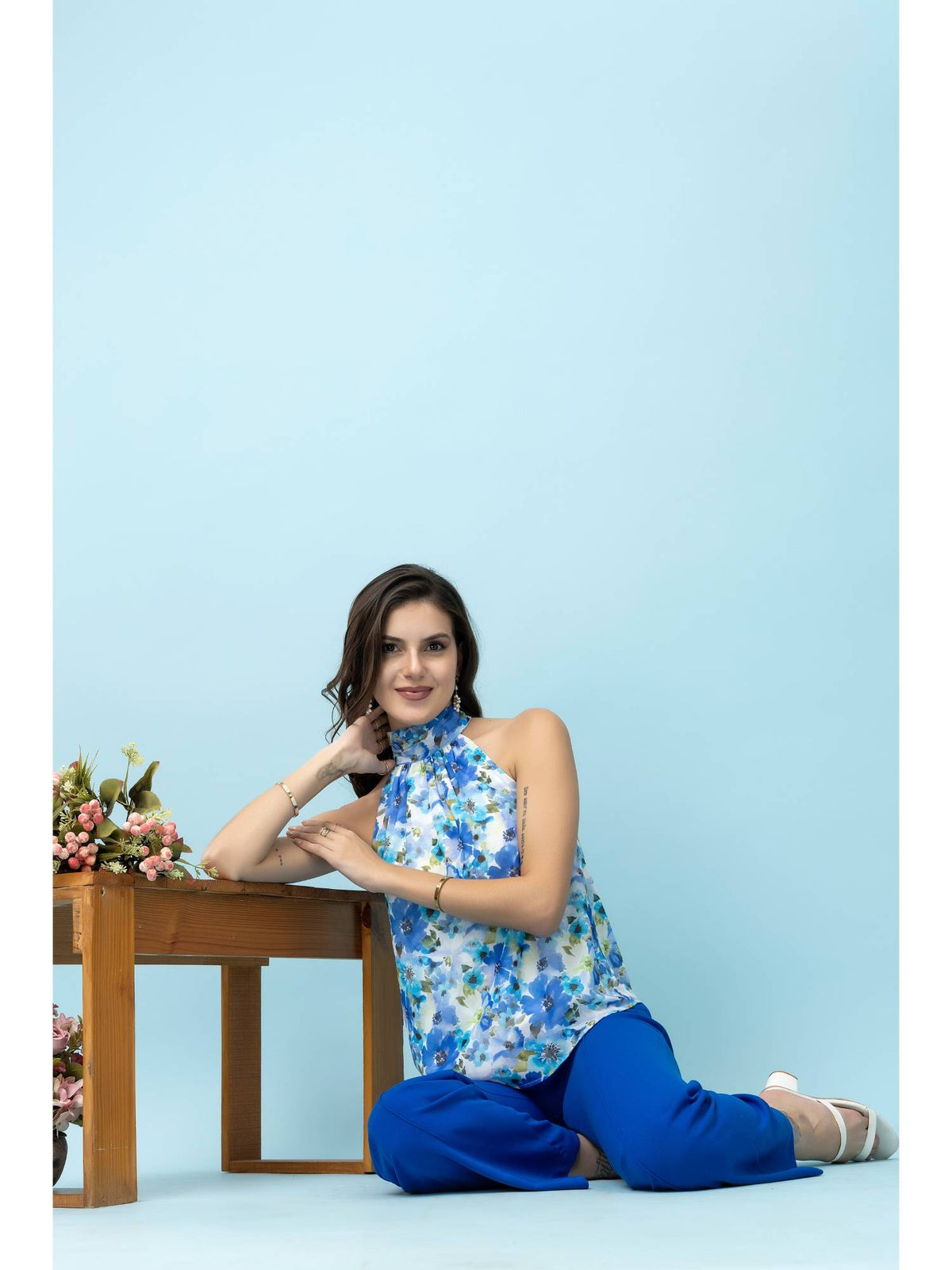 Georgette Floral Print Halter Neck Top | HT67 - view 6