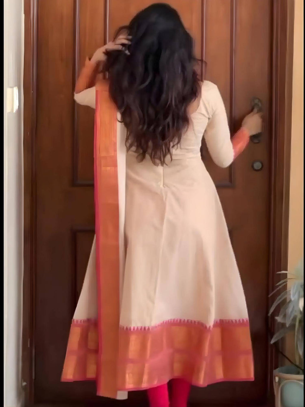 Womens Beige Flared Anarkali Kurta with Dupatta | U3S - view 2