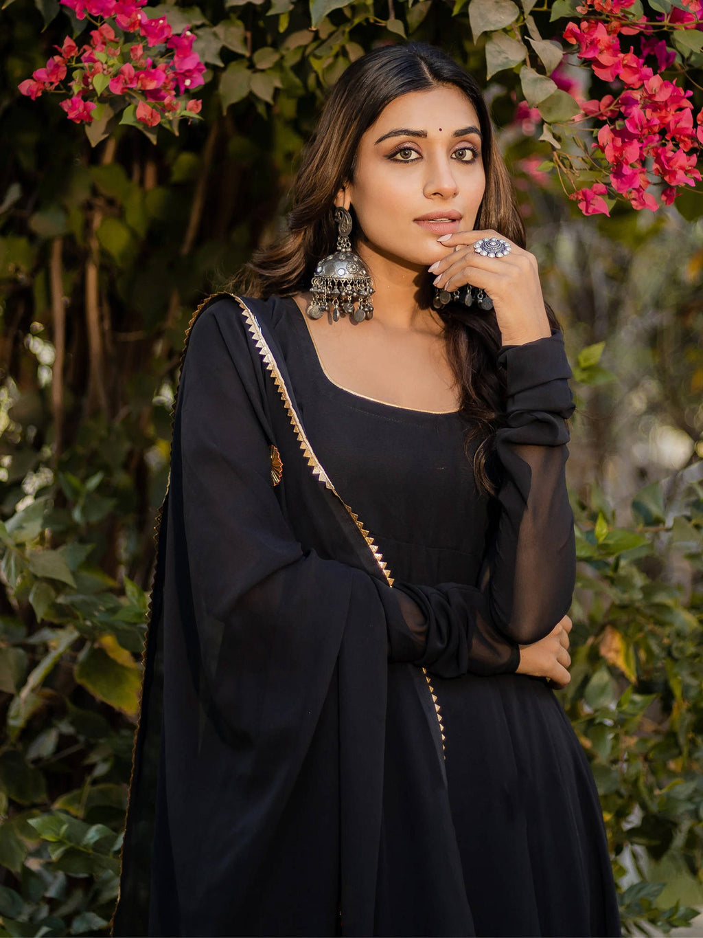 Womens Black Tiered Anarkali Kurta & Dupatta | KDG - view 3