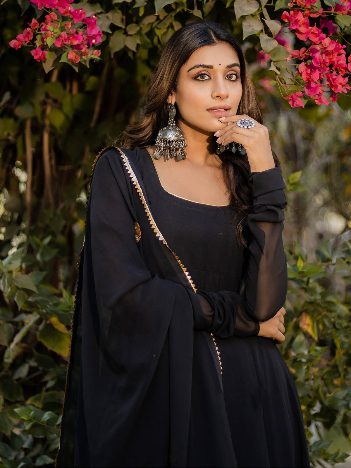 Womens Black Tiered Anarkali Kurta & Dupatta | KDG - view 3