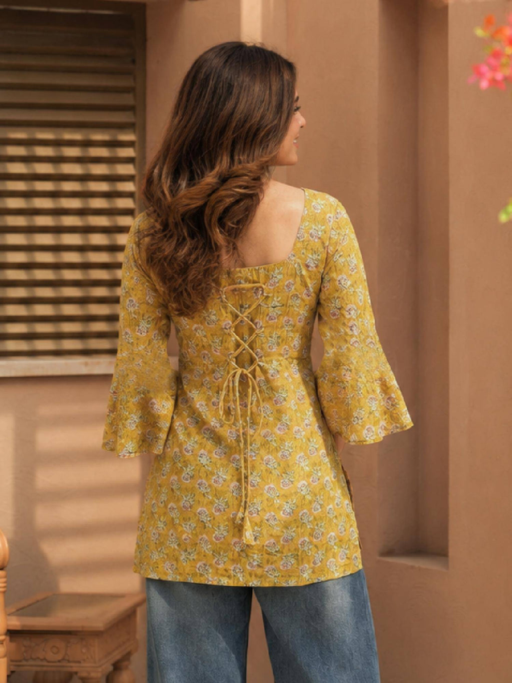 Womens Mustard Printed Straight Only Kurta | FY93 - view 2