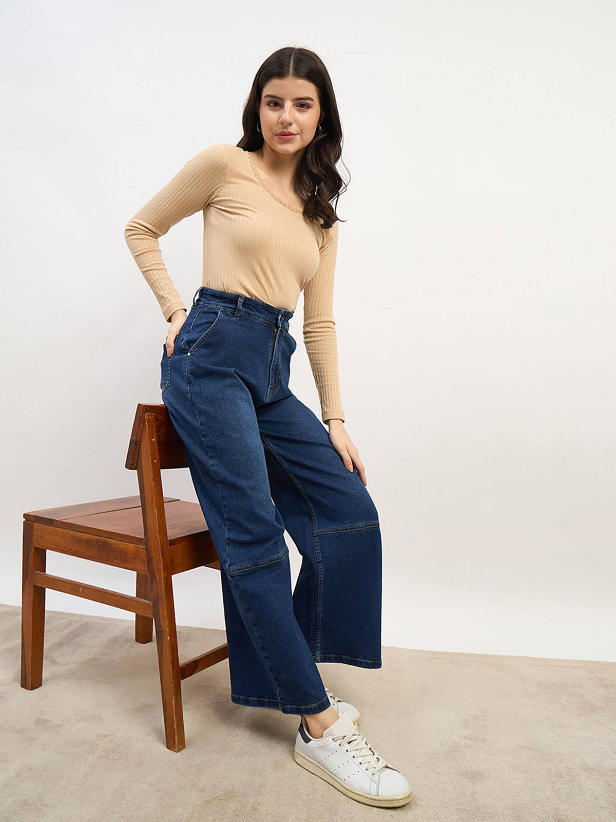Blue Solid Loose Fit Jeans | BG78 - view 2