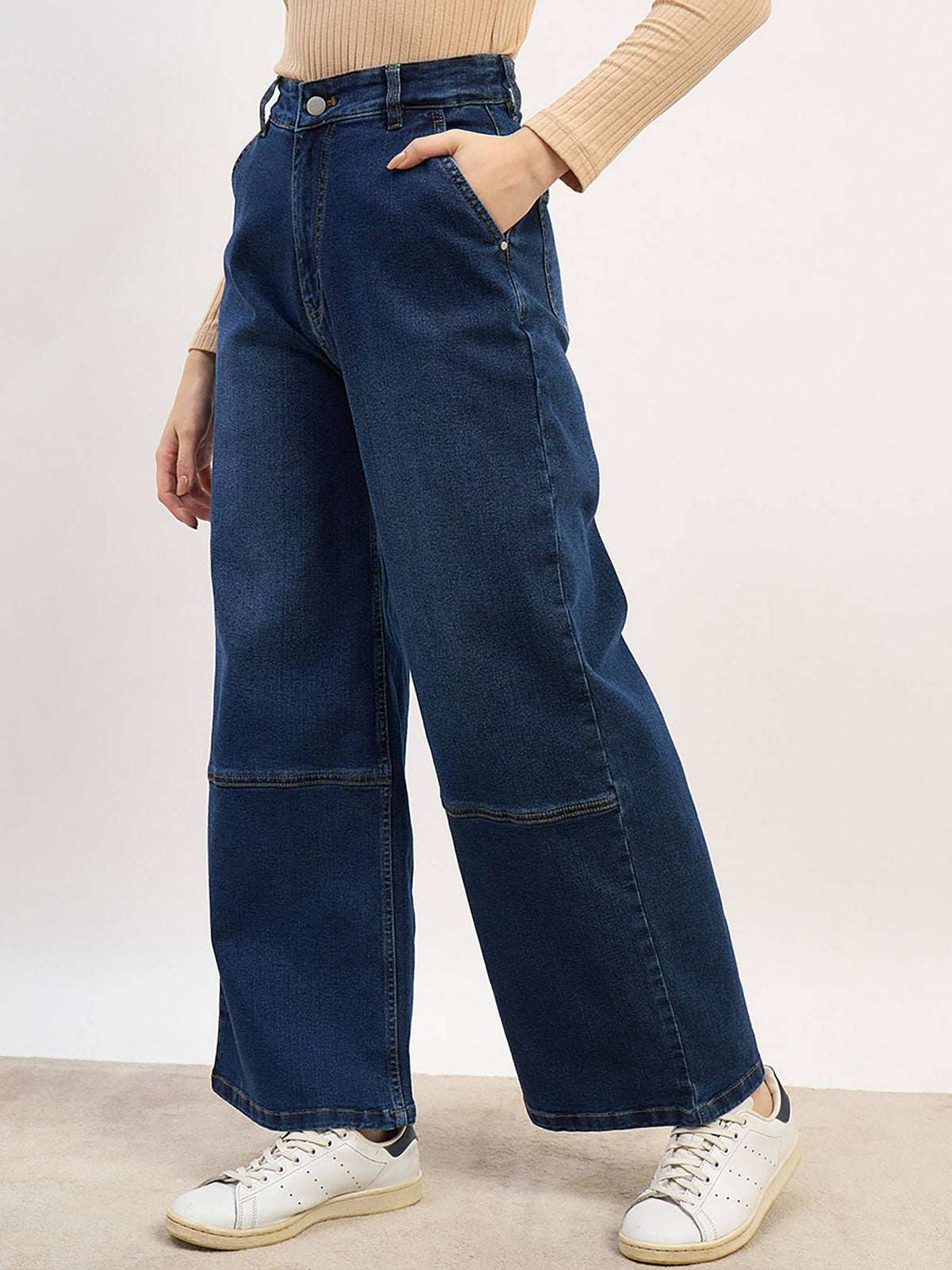 Blue Solid Loose Fit Jeans | BG78 - view 3