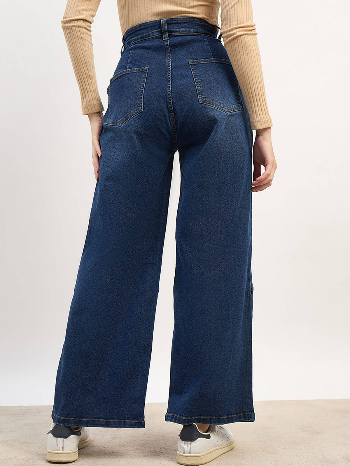 Blue Solid Loose Fit Jeans | BG78 - view 5