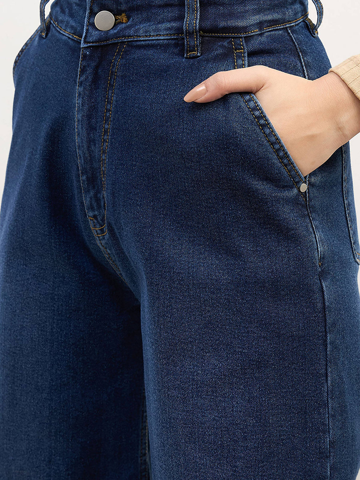 Blue Solid Loose Fit Jeans | BG78 - view 6