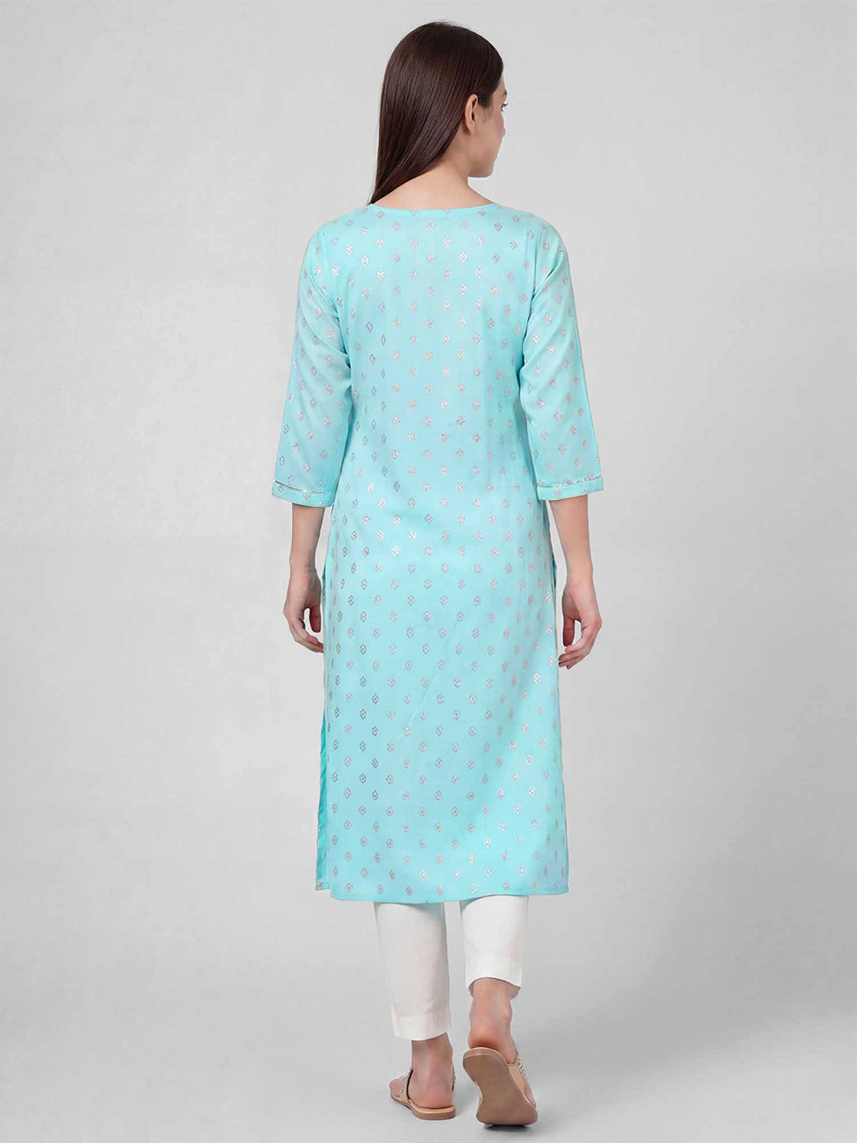 Randb Cream Printed Women Three-Quarter Sleeves Round Neck Kurta | FY93 - view 7