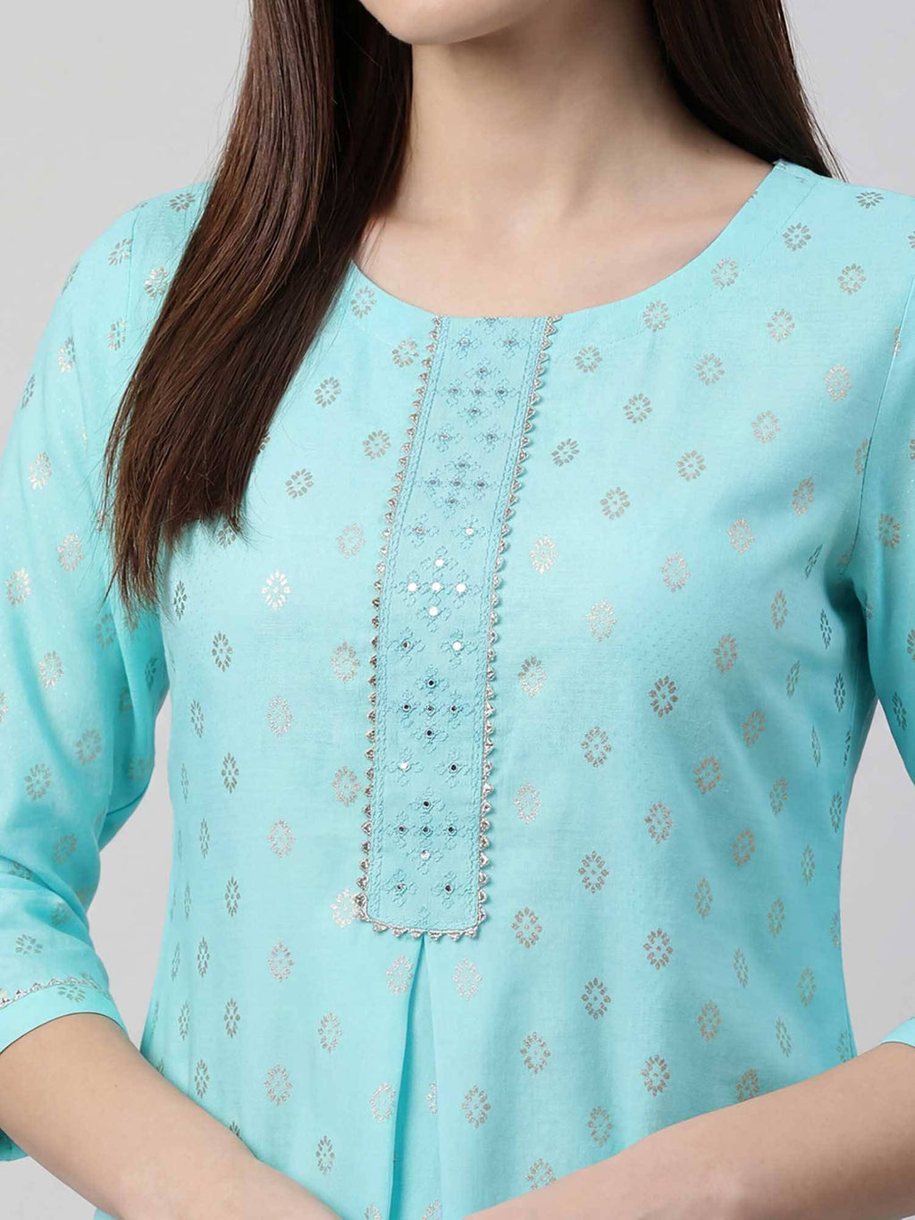 Randb Cream Printed Women Three-Quarter Sleeves Round Neck Kurta | FY93 - view 9