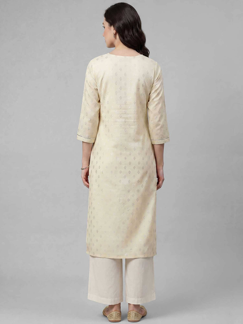 Randb Cream Printed Women Three-Quarter Sleeves Round Neck Kurta | FY93 - view 2