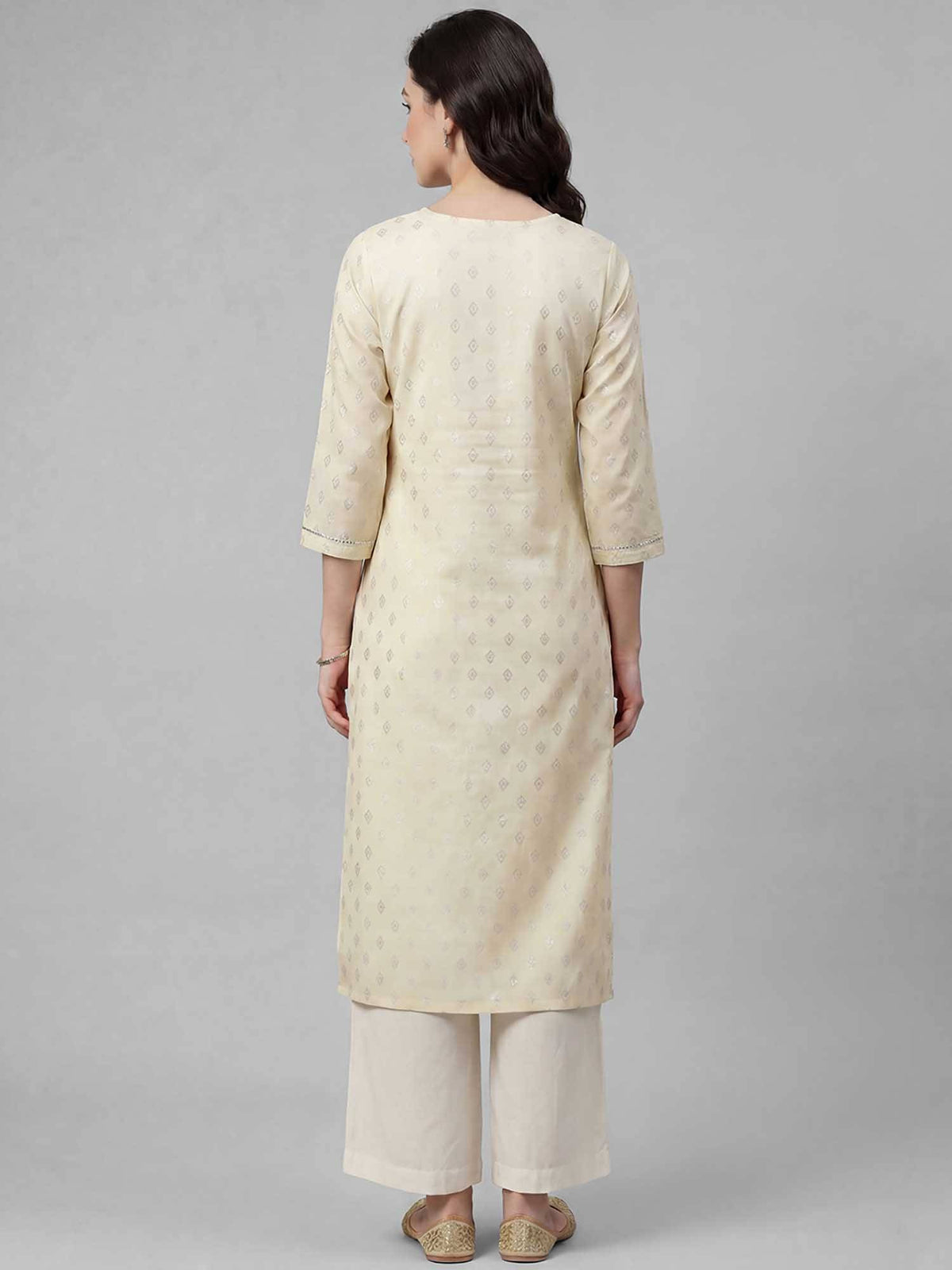 Randb Cream Printed Women Three-Quarter Sleeves Round Neck Kurta | FY93 - view 2