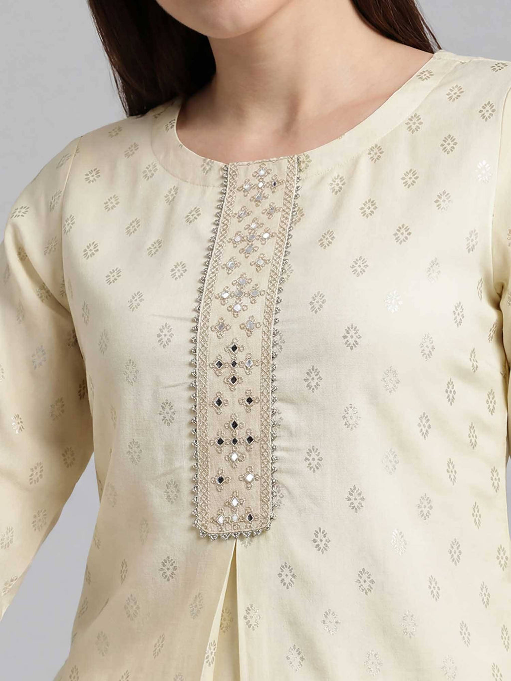 Randb Cream Printed Women Three-Quarter Sleeves Round Neck Kurta | FY93 - view 4
