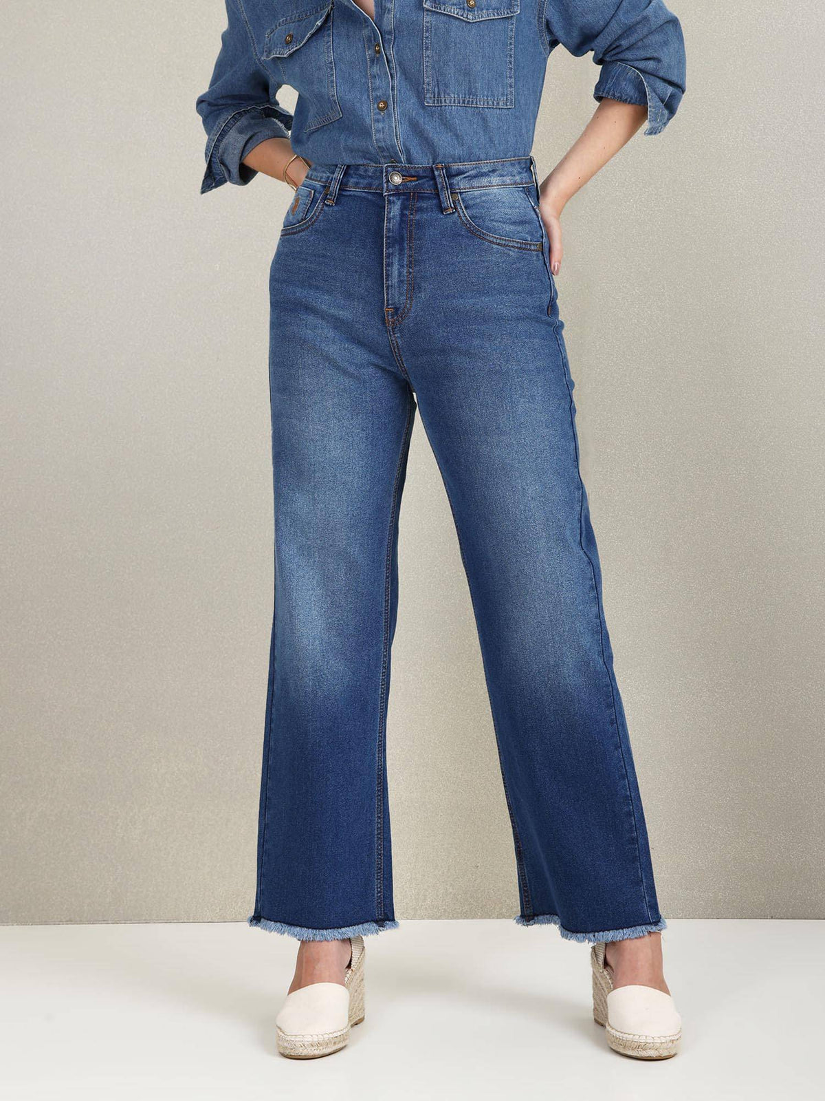 High Rise Wide Leg Stone Wash Jeans | WL90 - view 3
