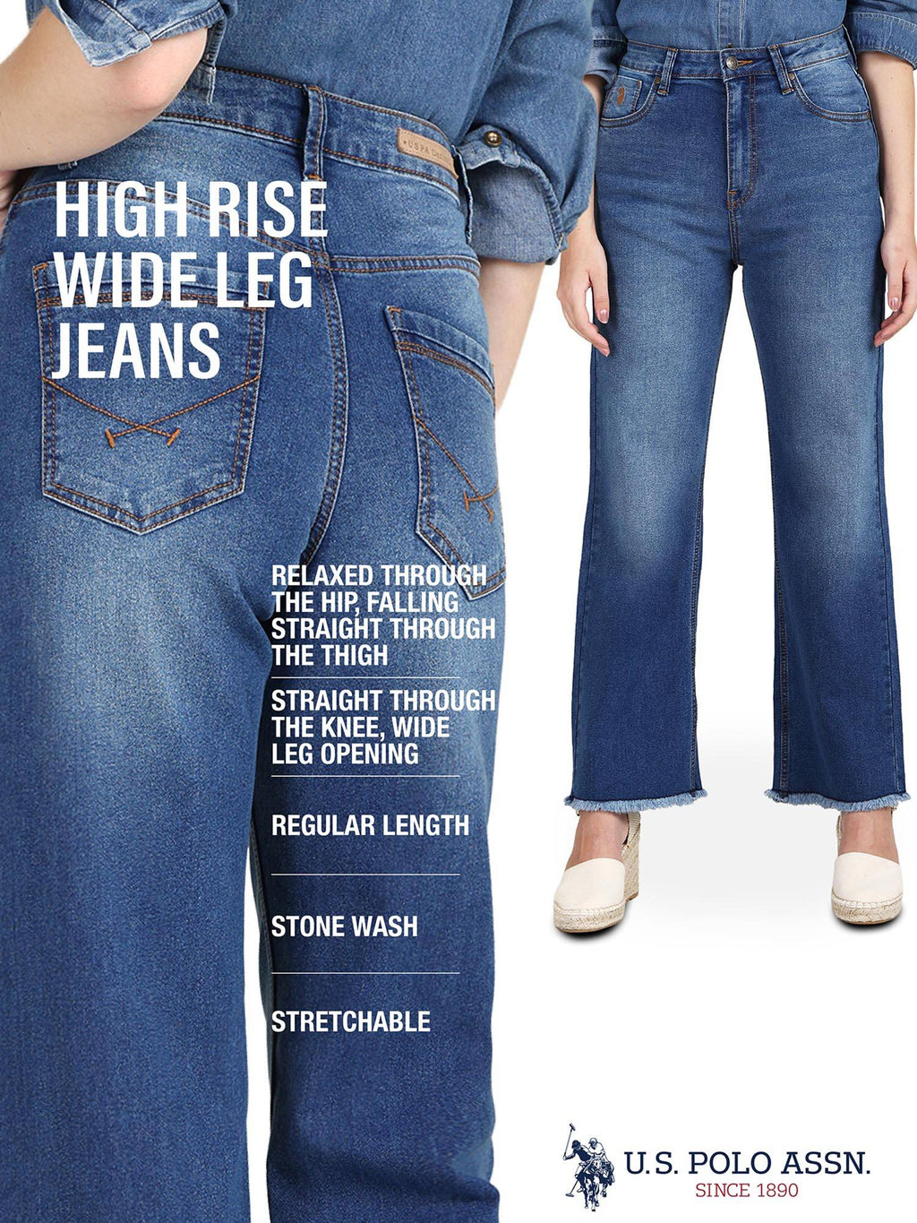High Rise Wide Leg Stone Wash Jeans | WL90 - view 7