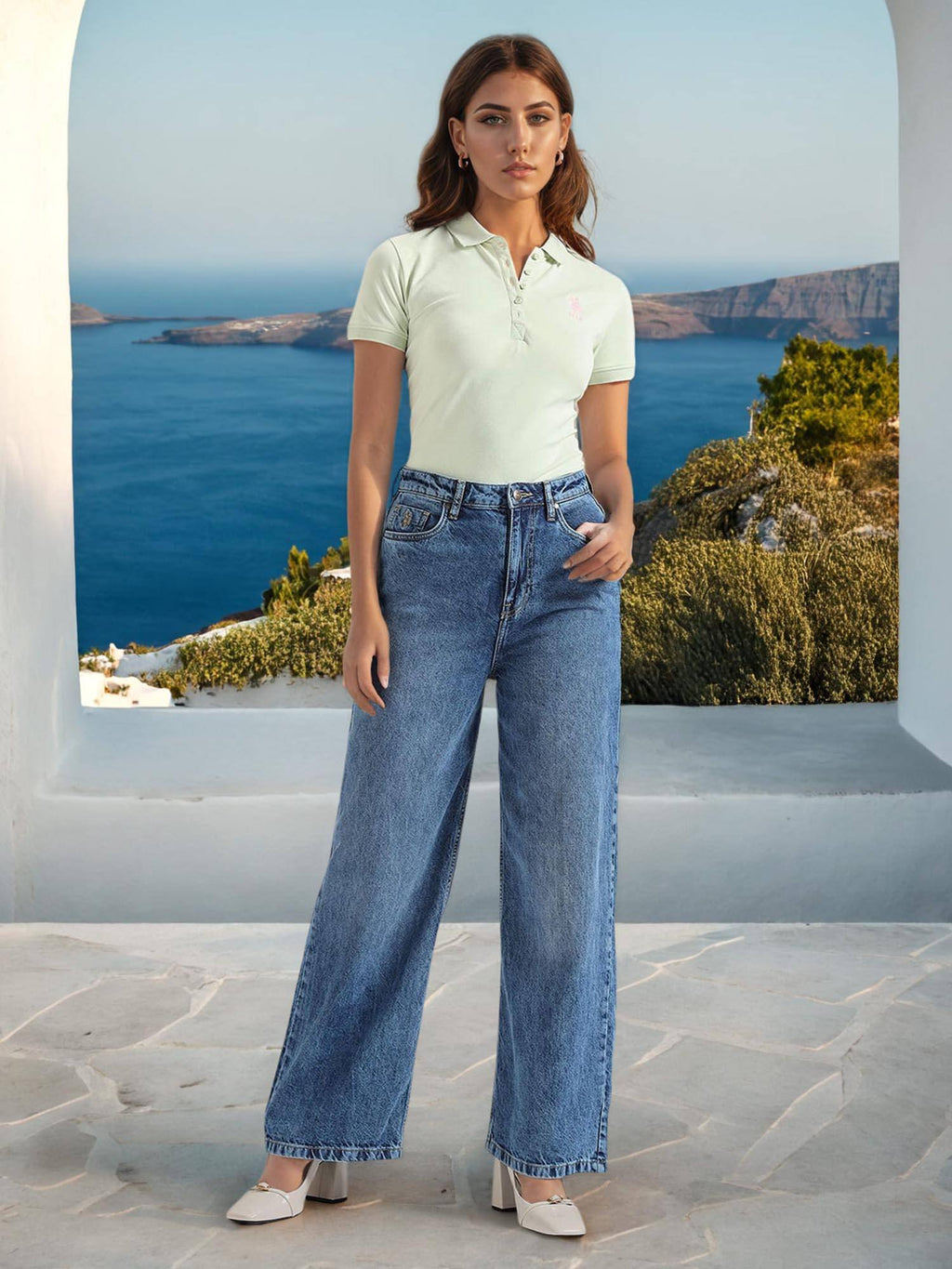 Wide Leg Mid Rise Jeans Blue | WL90 - view 1