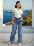 Wide Leg Mid Rise Jeans Blue | WL90 - view 1