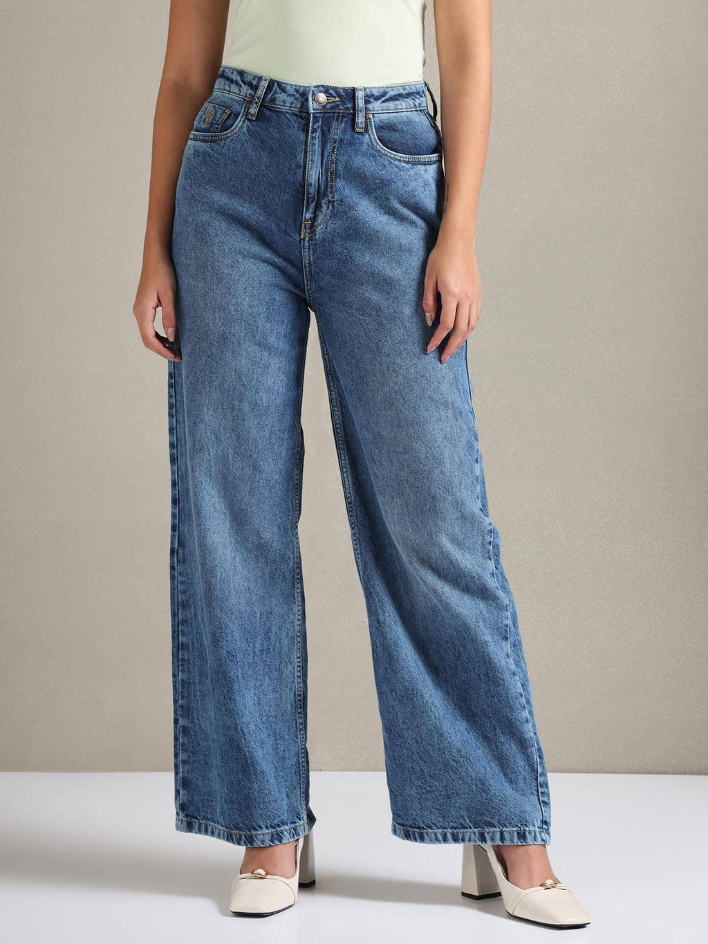 Wide Leg Mid Rise Jeans Blue | WL90 - view 3