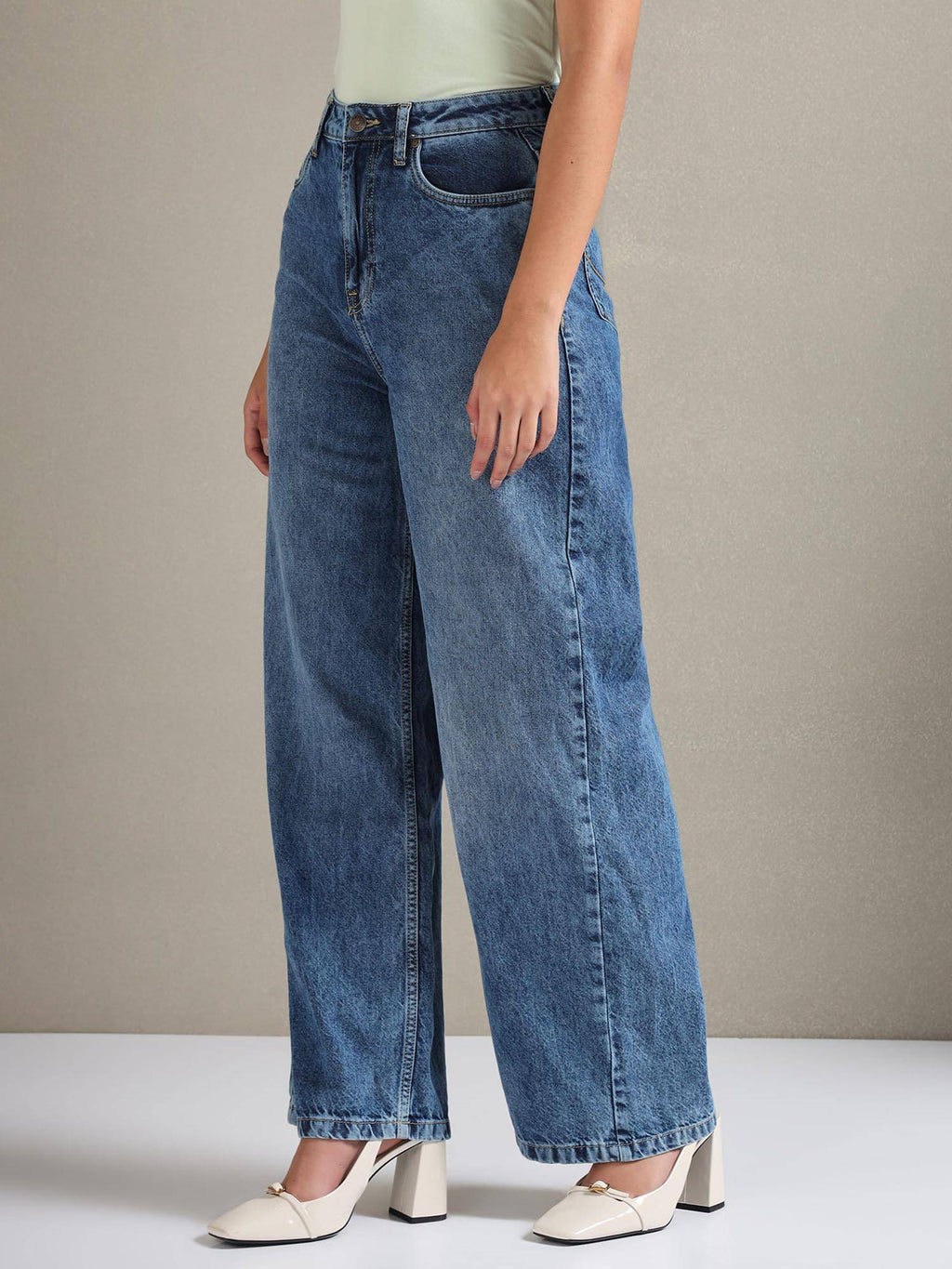 Wide Leg Mid Rise Jeans Blue | WL90 - view 4