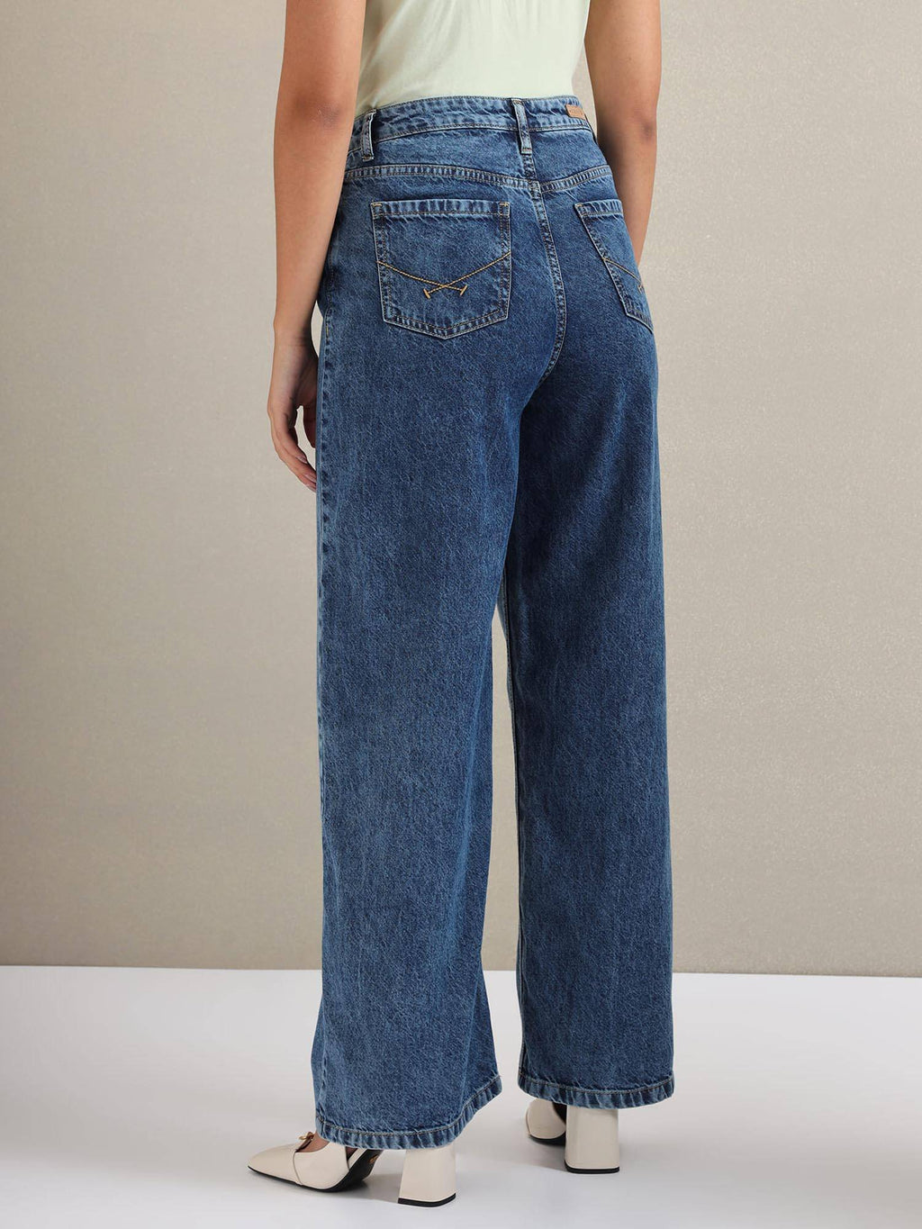 Wide Leg Mid Rise Jeans Blue | WL90 - view 5