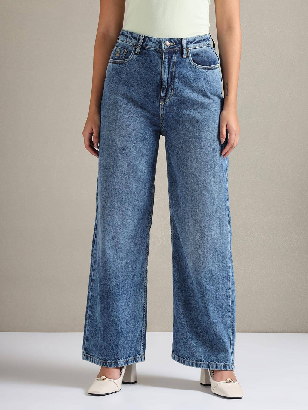 Wide Leg Mid Rise Jeans Blue | WL90 - view 6