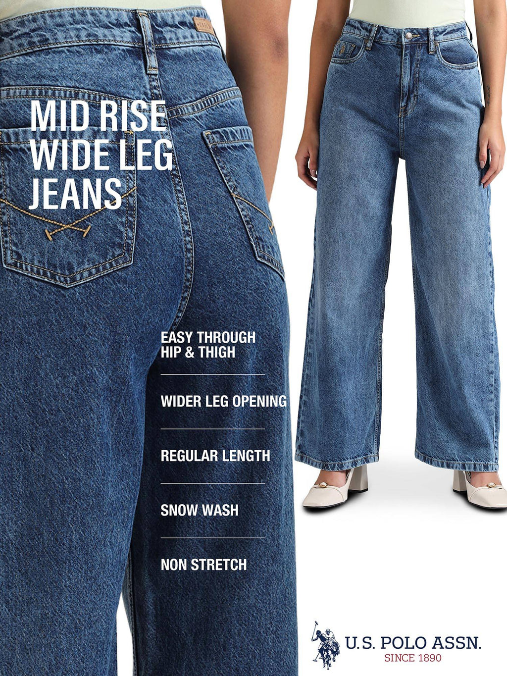 Wide Leg Mid Rise Jeans Blue | WL90 - view 7