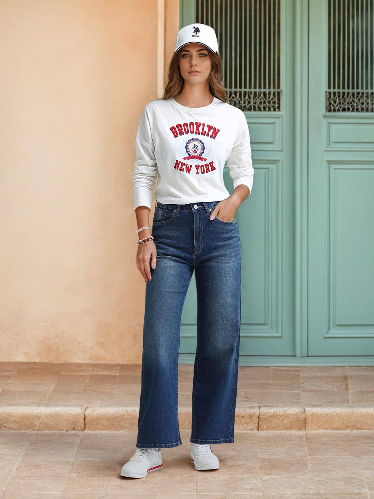 Women Wide Leg Fit Blue Jeans | WL90 - view 1