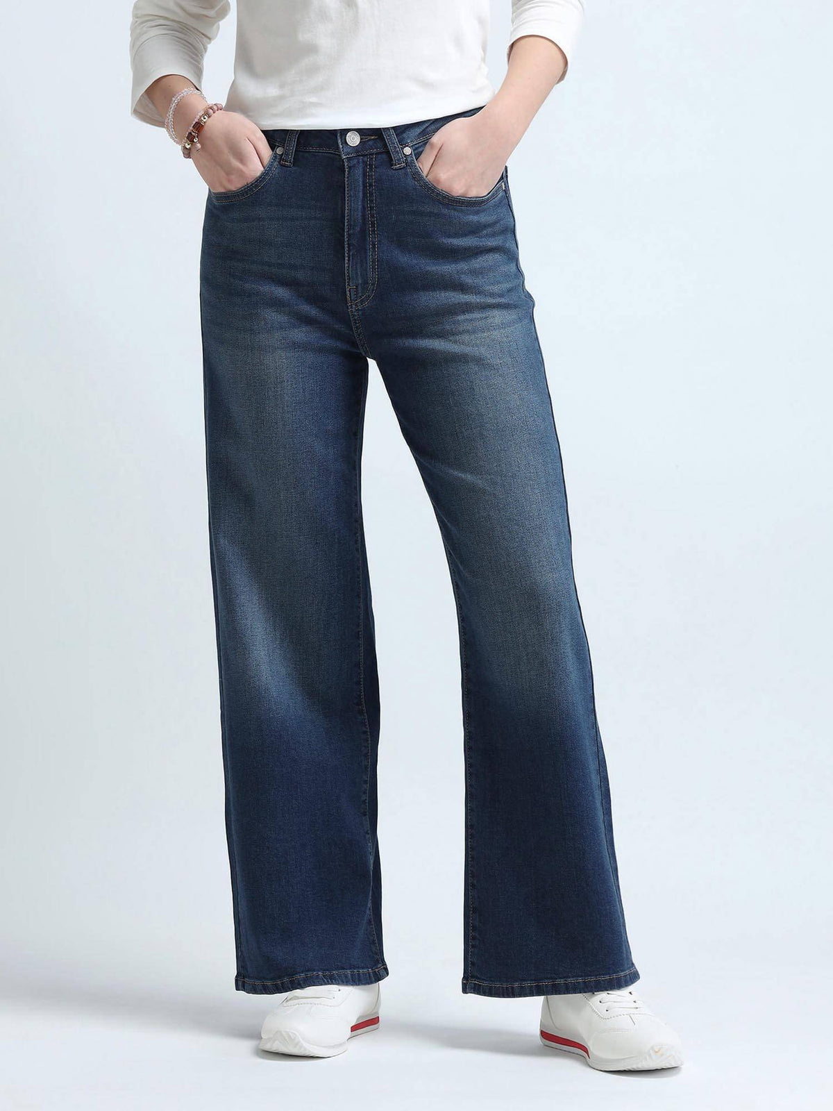 Women Wide Leg Fit Blue Jeans | WL90 - view 3
