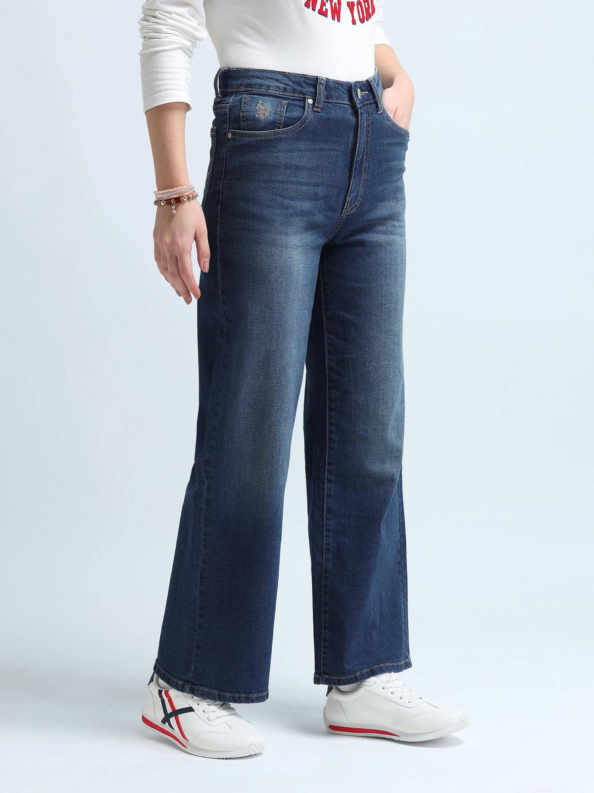 Women Wide Leg Fit Blue Jeans | WL90 - view 4