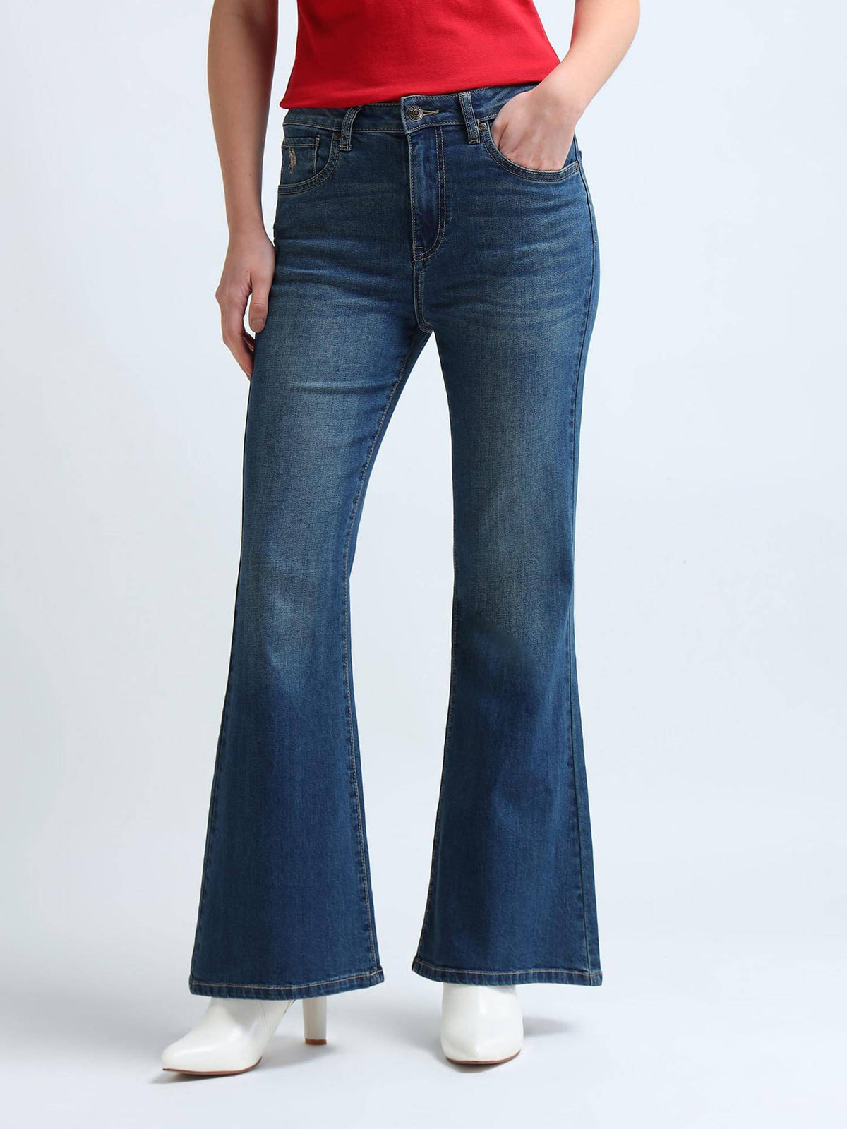 Women Floor Bootcut Fit Navy Blue Jeans | BT10 - view 3