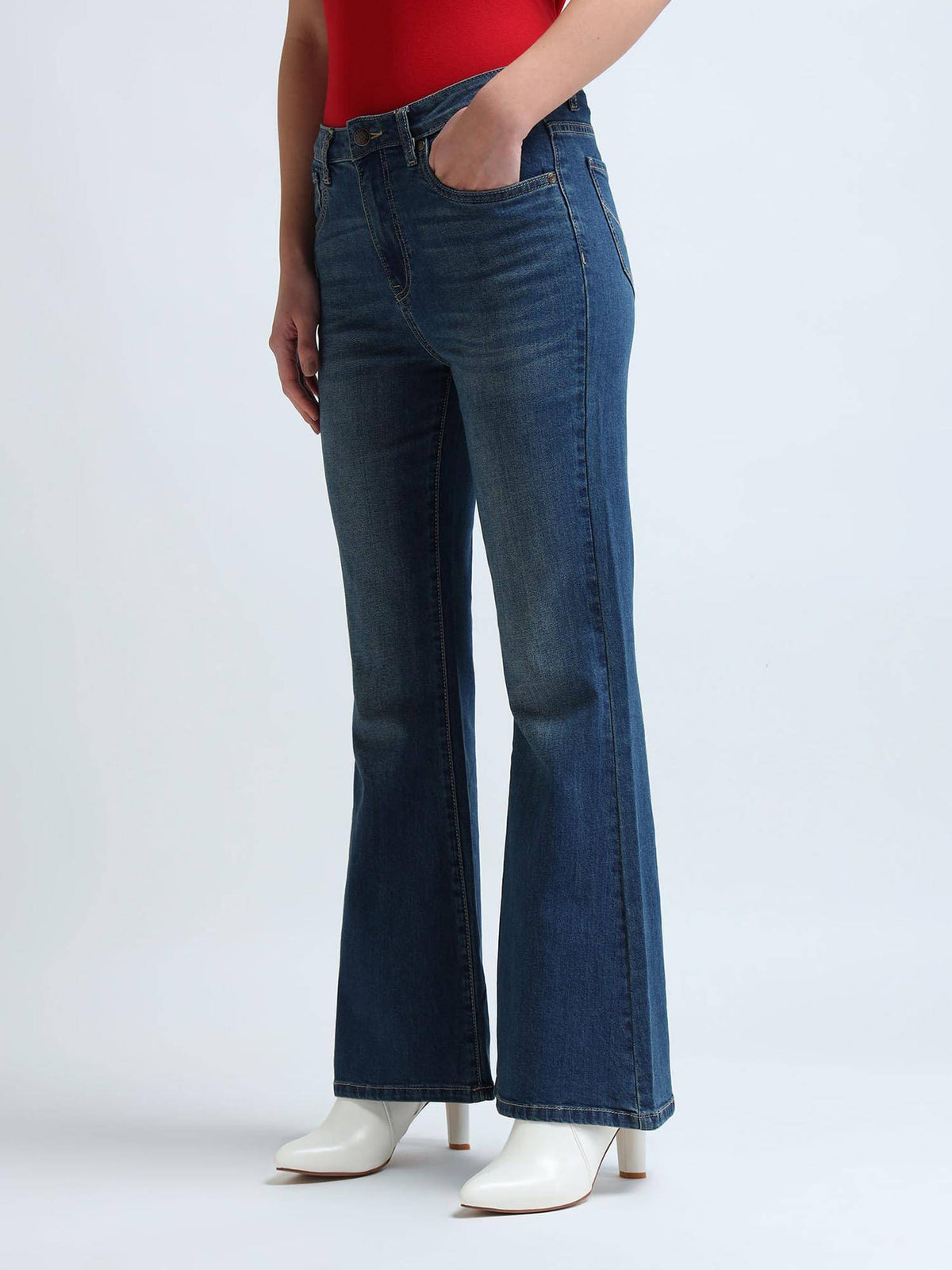 Women Floor Bootcut Fit Navy Blue Jeans | BT10 - view 4