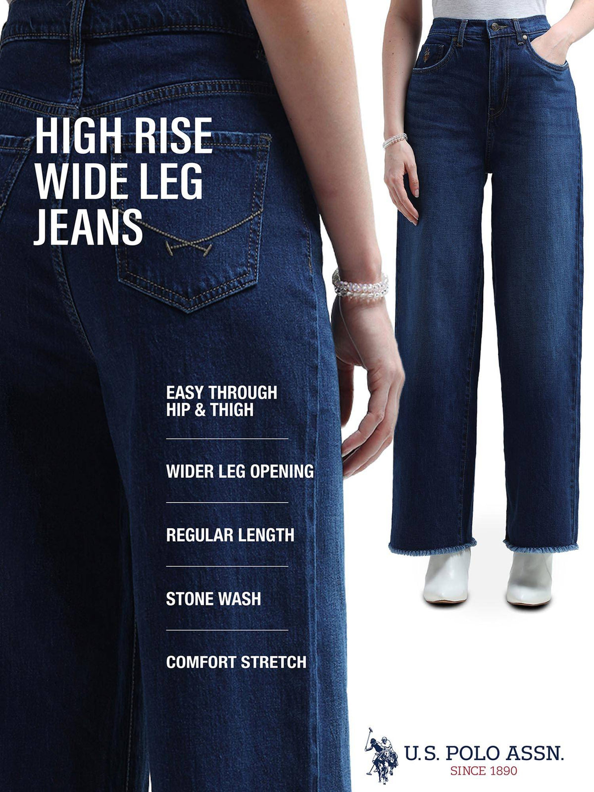 Wide Leg Fit Blue Jeans | WL90 - view 6