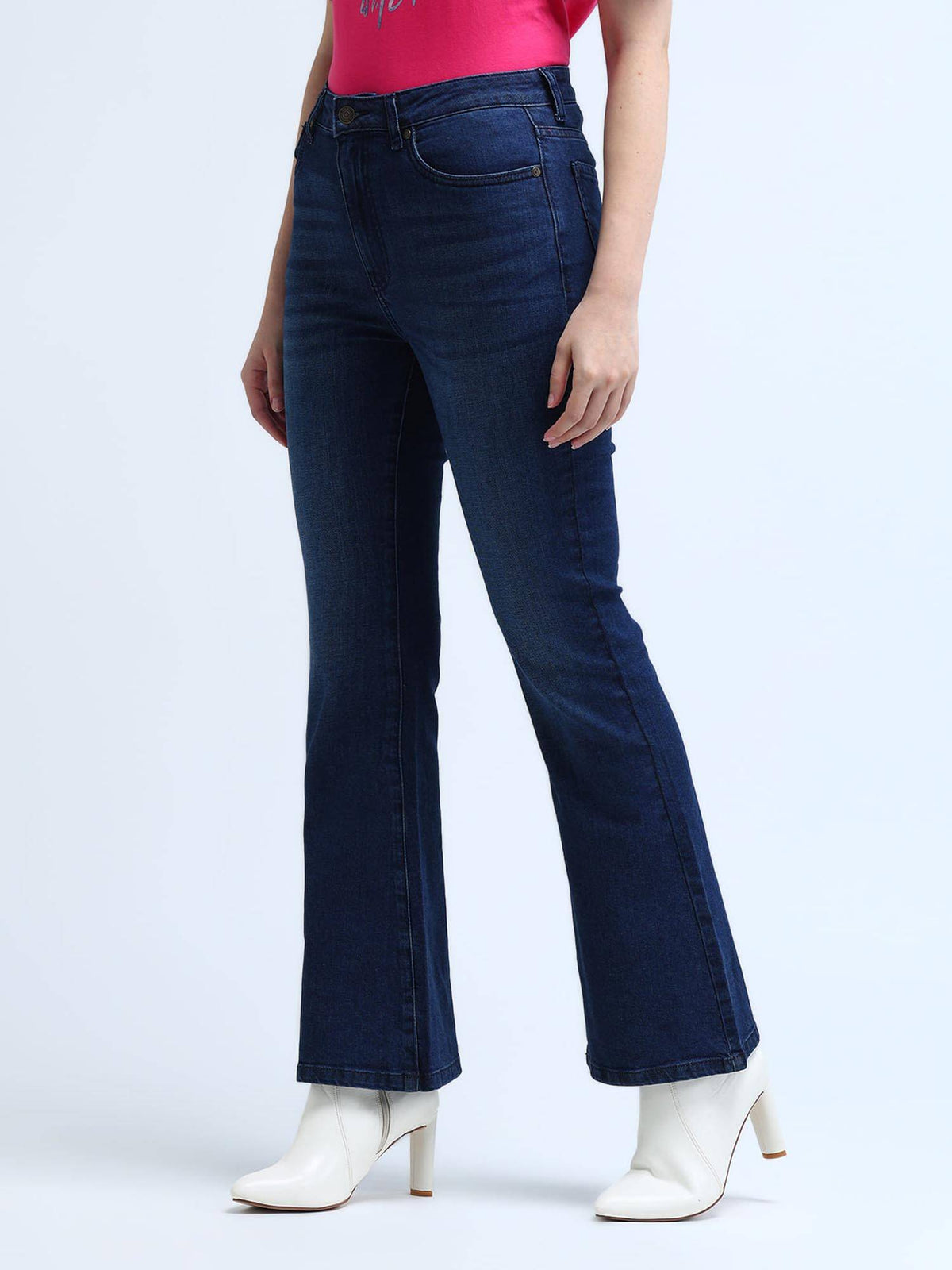 Navy Blue High Rise Flared Fit Jeans | BT10 - view 4