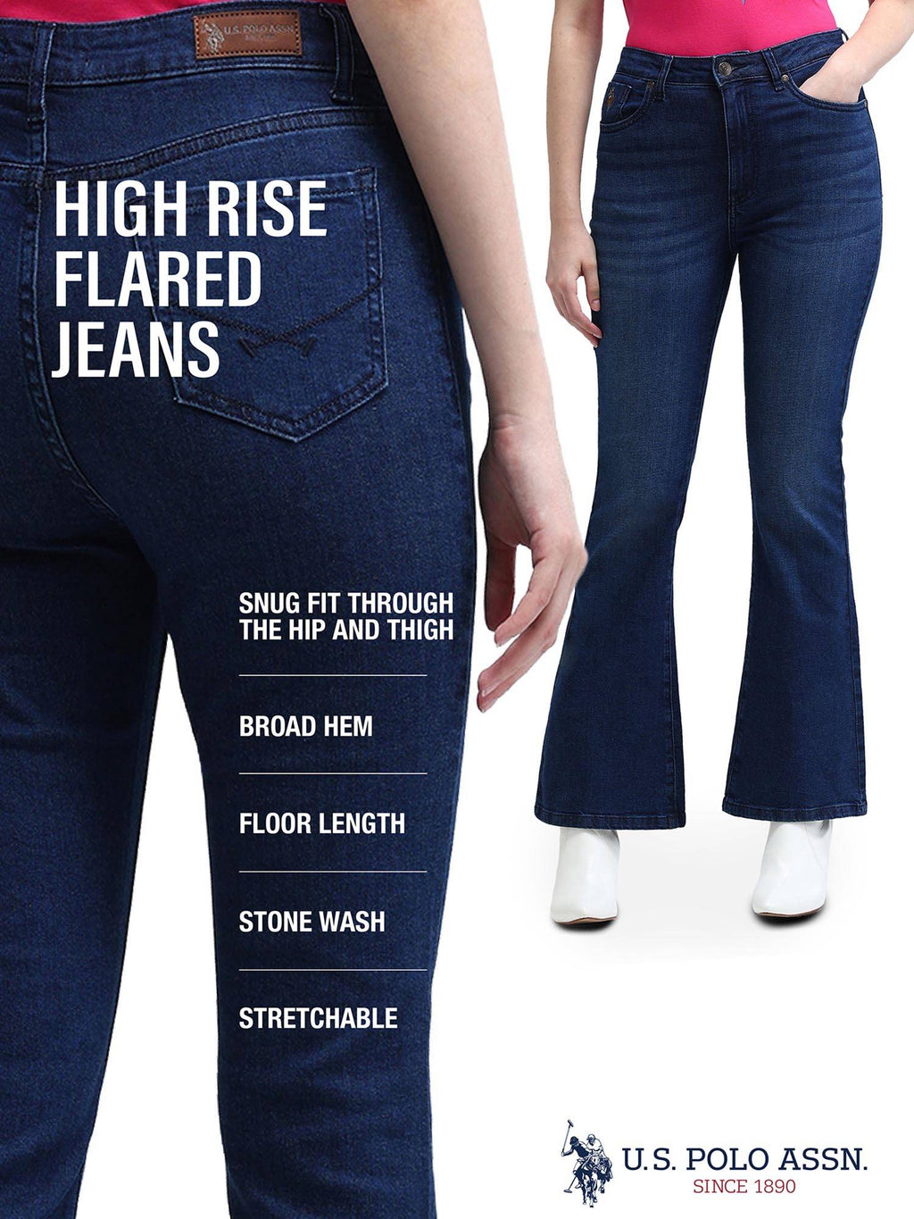 Navy Blue High Rise Flared Fit Jeans | BT10 - view 6