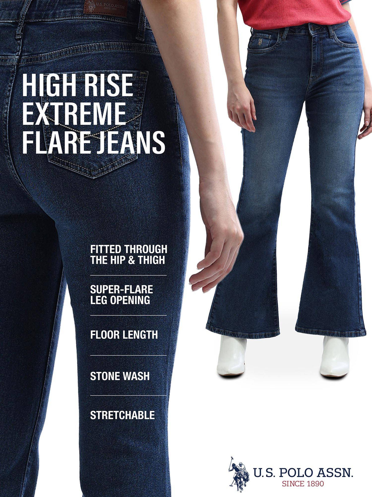 Navy Blue High Rise Extreme Flare Jeans | BG78 - view 6