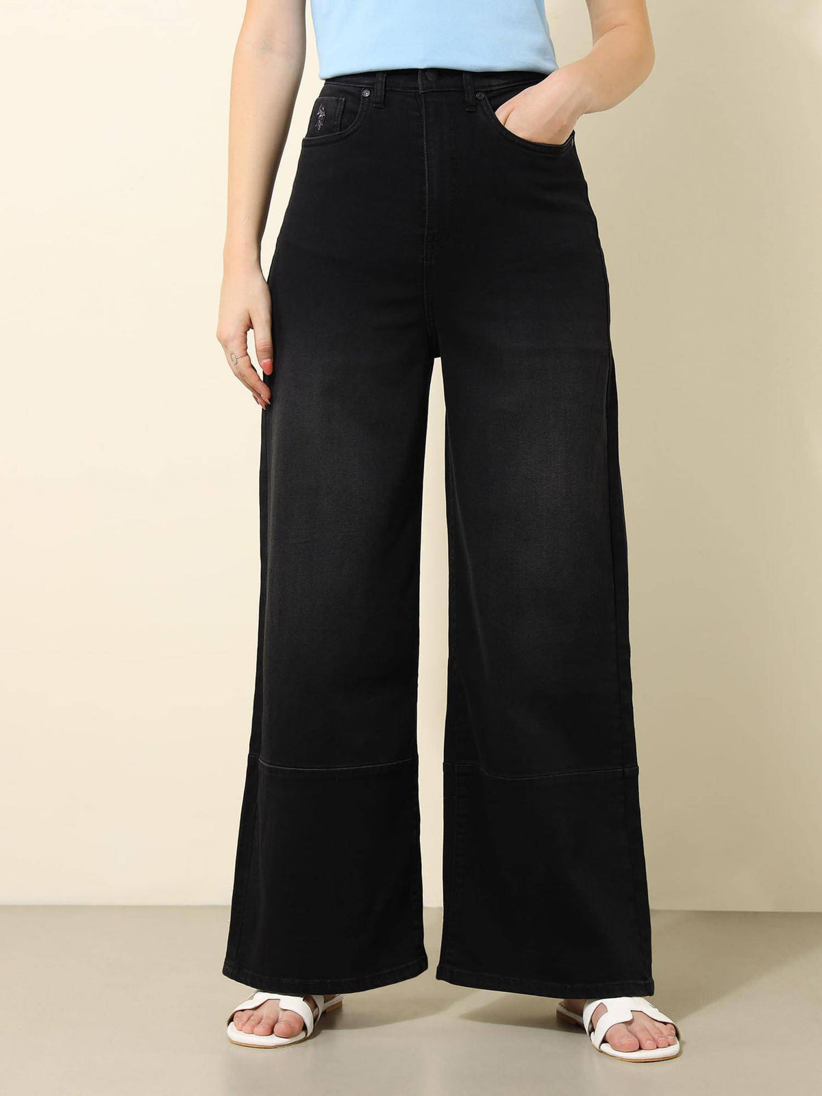 Black High Rise Wide Leg Jeans | WL90 - view 3