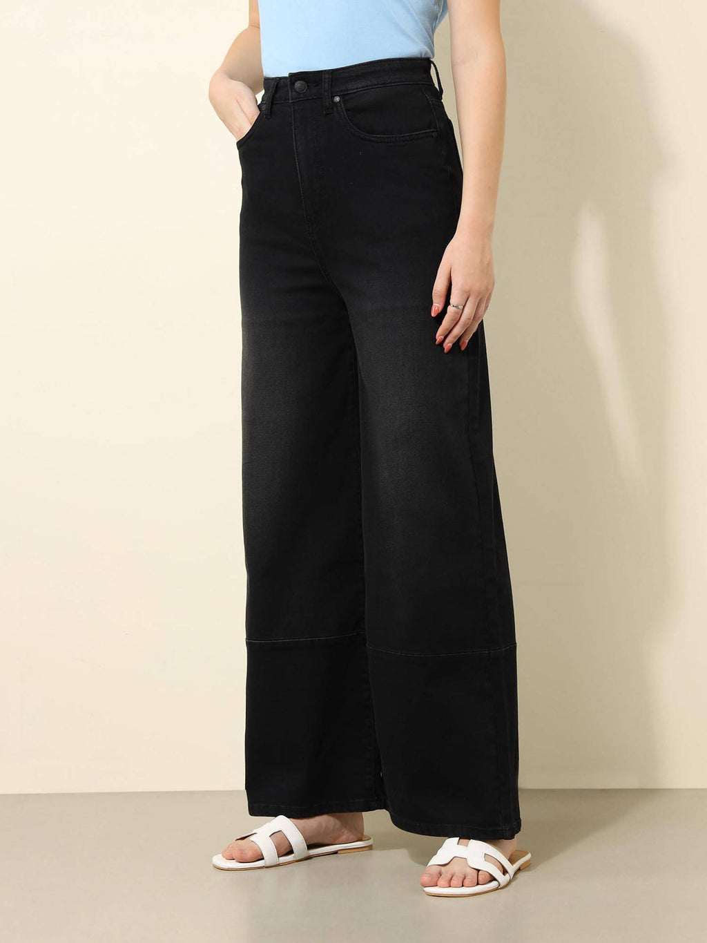 Black High Rise Wide Leg Jeans | WL90 - view 4