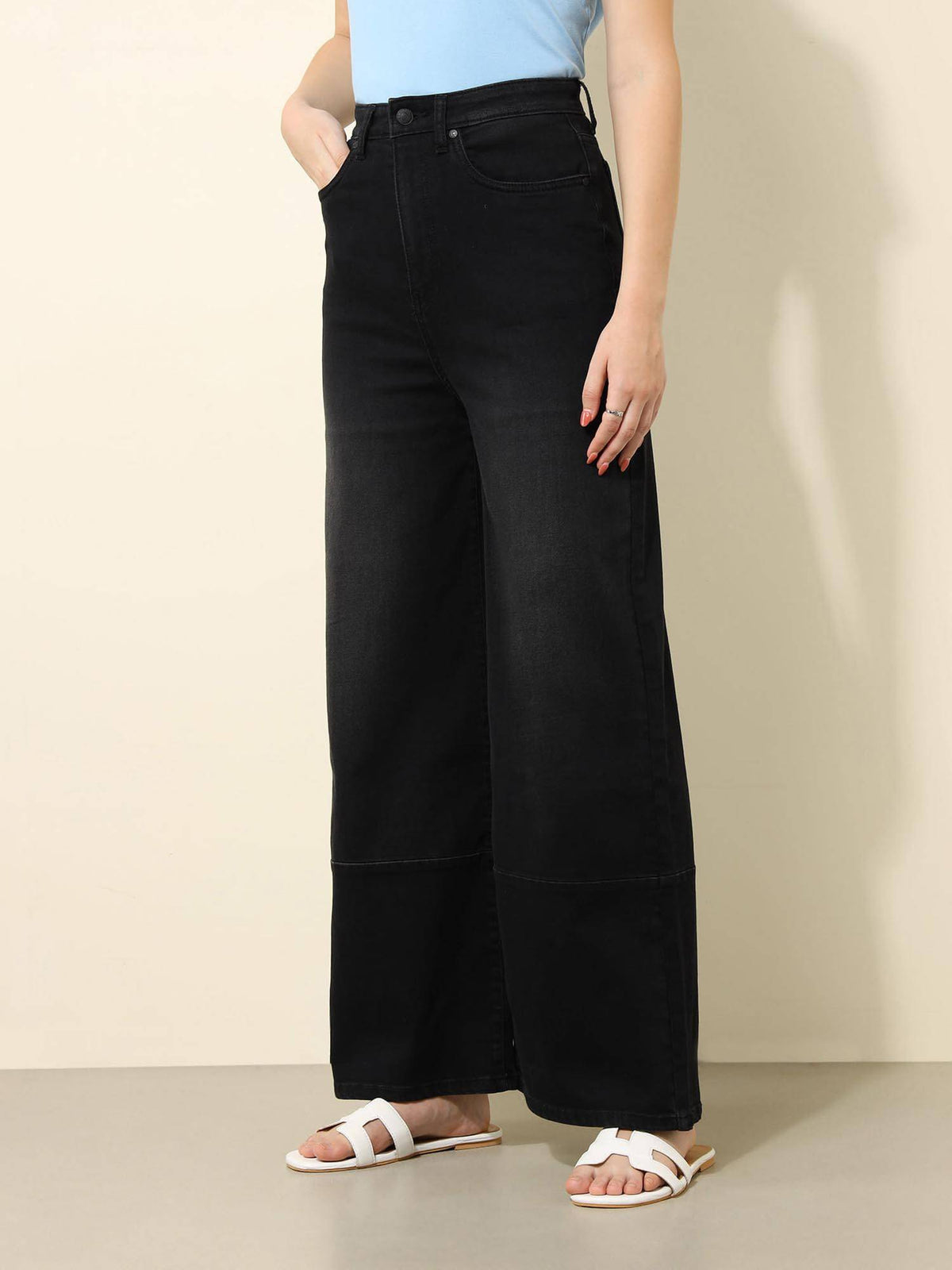 Black High Rise Wide Leg Jeans | WL90 - view 4