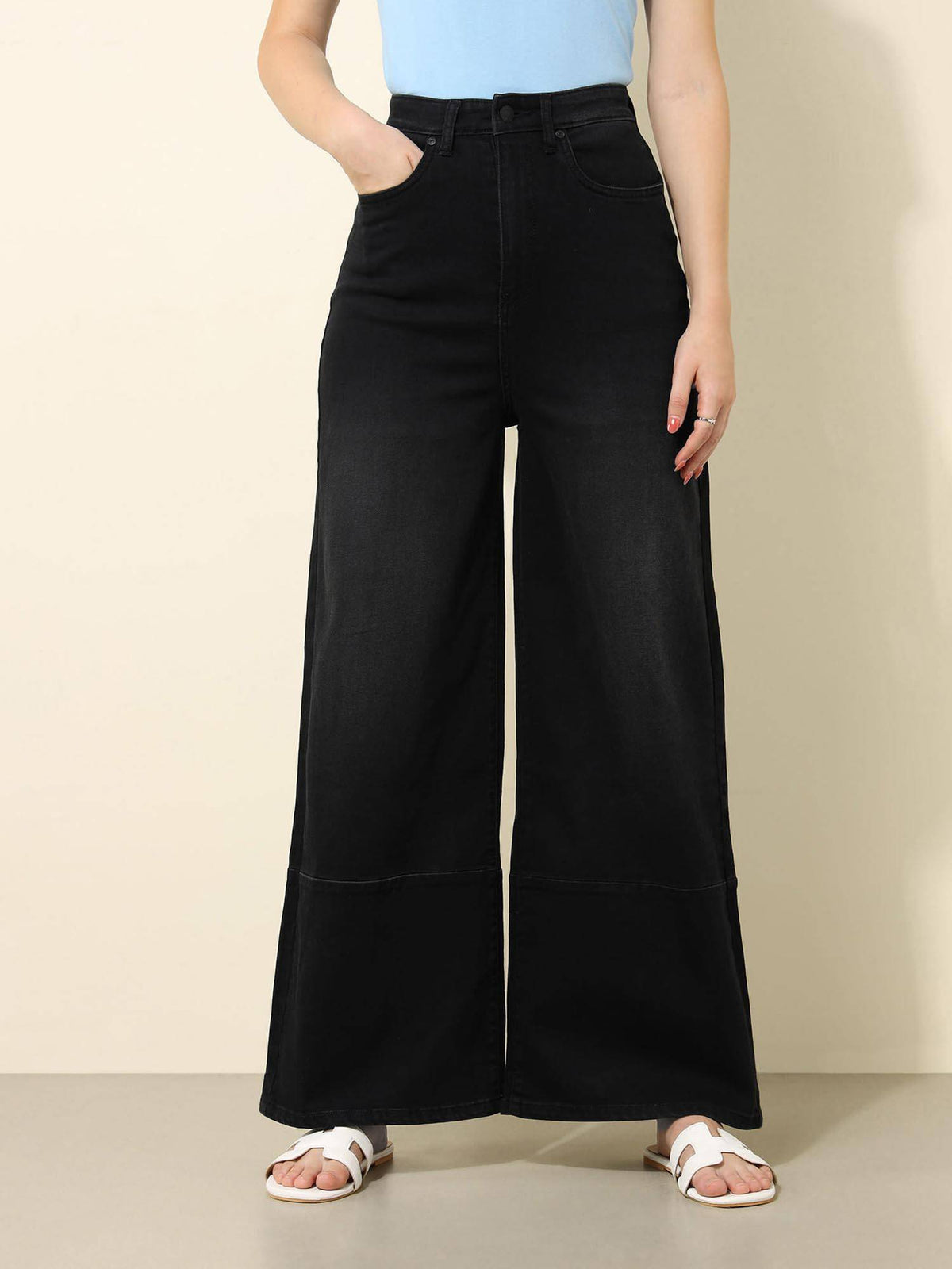 Black High Rise Wide Leg Jeans | WL90 - view 6