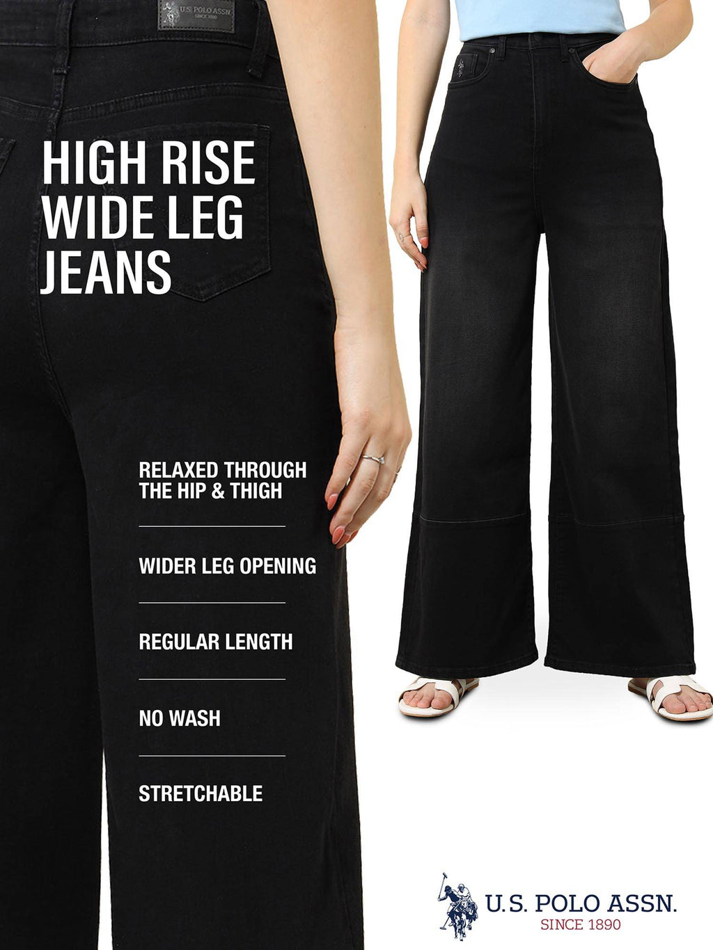 Black High Rise Wide Leg Jeans | WL90 - view 7