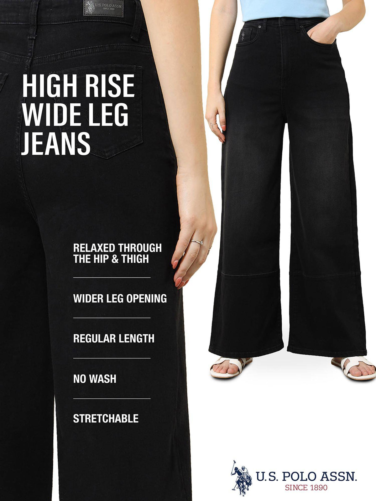 Black High Rise Wide Leg Jeans | WL90 - view 7