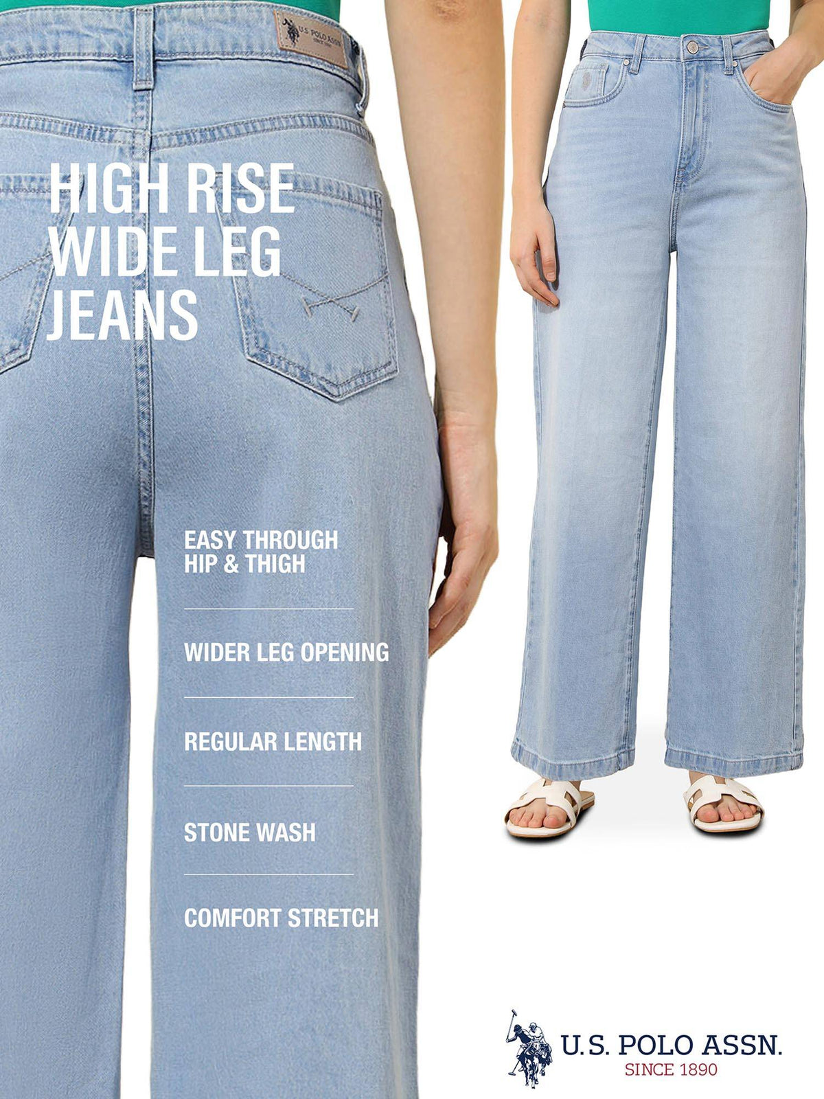 High Rise Wide Leg Blue Jeans | WL90 - view 7