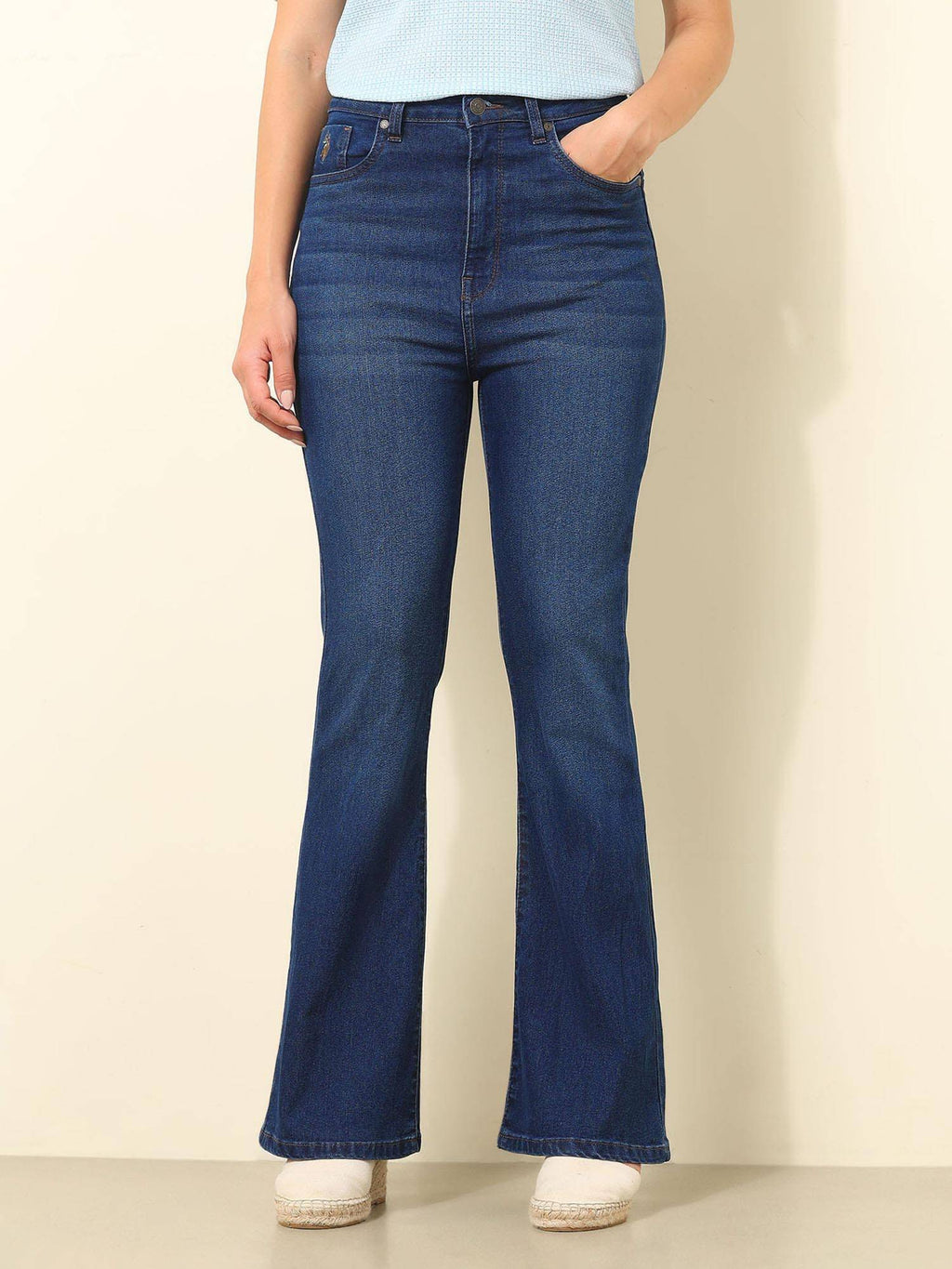 Blue Solid Bootcut Fit Jeans | BT10 - view 3