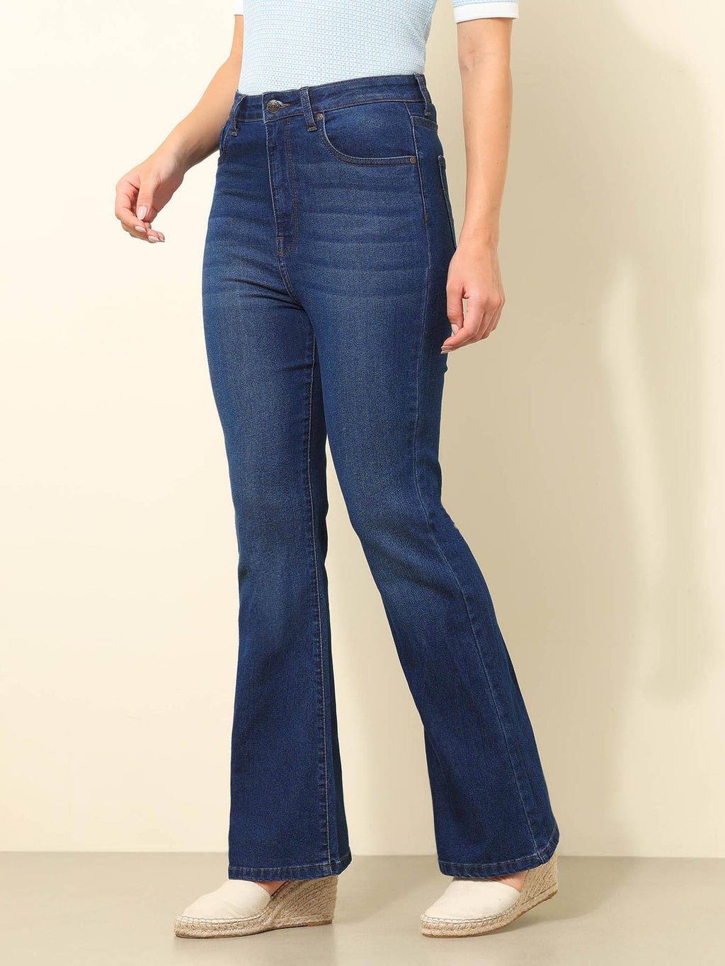 Blue Solid Bootcut Fit Jeans | BT10 - view 4