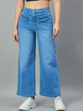 Mid Blue Wide Leg High-Rise Stretchable Jeans | WL90 - view 1